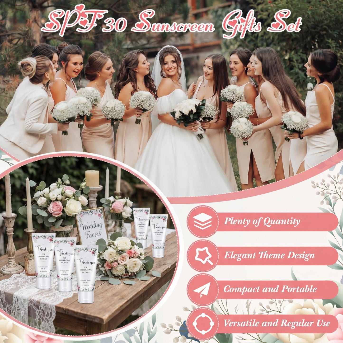 48 Pcs Mini Sunscreen Bulk for Summer Party Wedding SPF 30 Water Resistant Sunscreen Lotion Bulk 1oz Travel Size for Thank You Gifts Wedding Party Supplies (Eucalyptus)