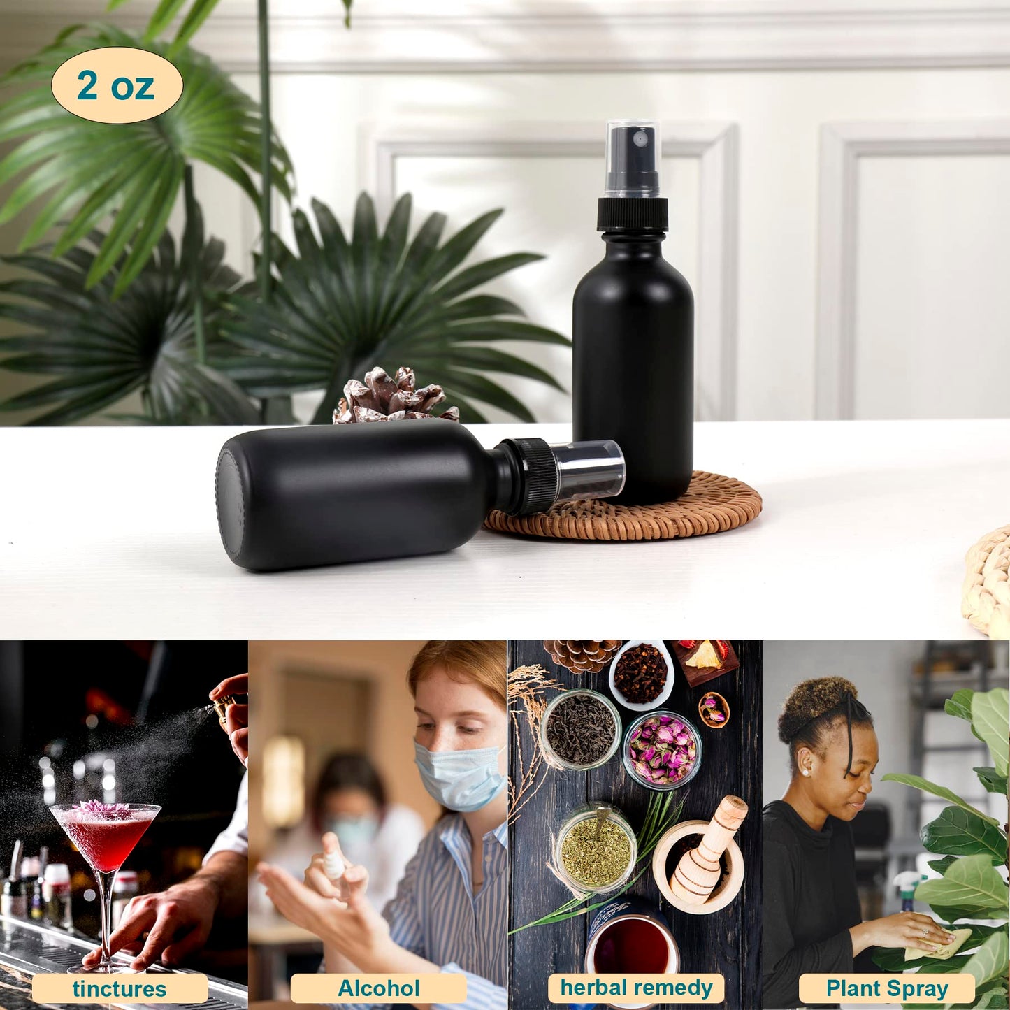 NOOEEISS Amber Glass Small Spray Bottle 2 oz 24 Packs,Fine Mist Sprayer Small Clear Bottles,Refillable Containers mini spray bottles for Cleaning Solutions and Skin Care (Amber 24pcs)