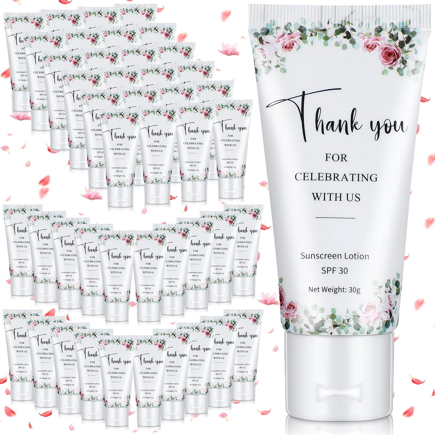 48 Pcs Mini Sunscreen Bulk for Summer Party Wedding SPF 30 Water Resistant Sunscreen Lotion Bulk 1oz Travel Size for Thank You Gifts Wedding Party Supplies (Eucalyptus)