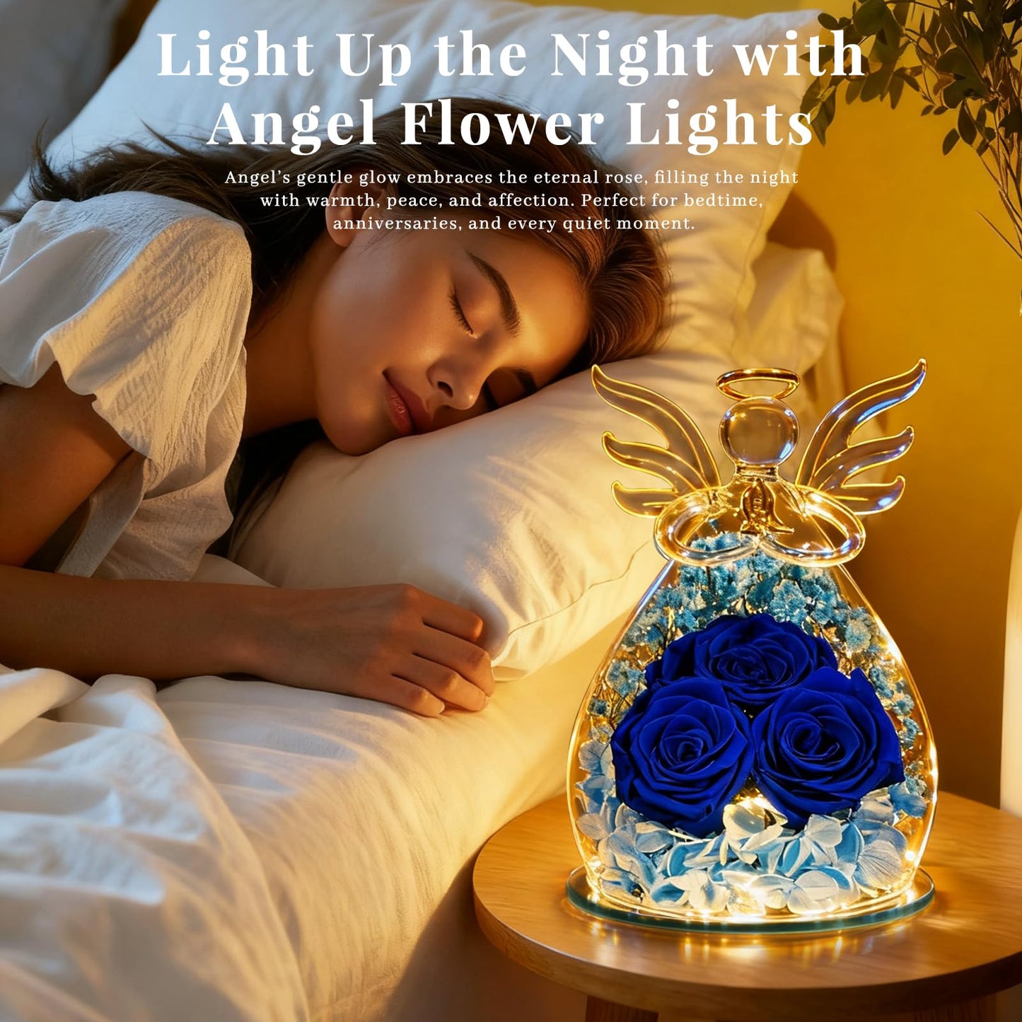 Beferr Mothers Day Mom Birthday Gifts for Women, Fresh Flowers for Delivery Forever Preserved Rose in Glass Angel Figurine, Anniversary Christian Real Rose for Grandma Nana Wife Mum from Daughter Son