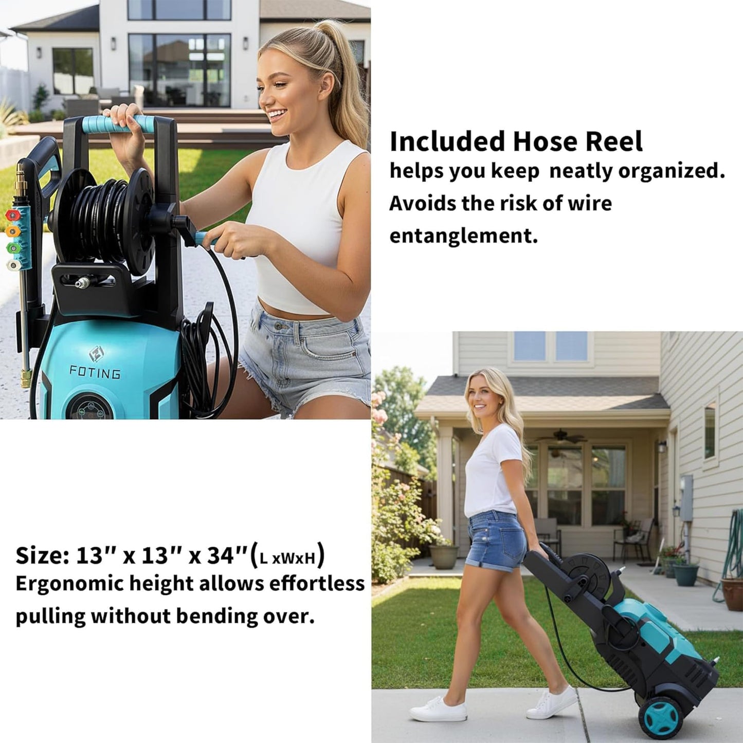 2026new Pressure Washer 5000PSI with Adj-8-Level Touch Screen, 34" Tall Power Washer, 4 Quick Connect Nozzles, Inlet Hose&Filter&500mlFoam Cannon for Cars/Fences/Driveways,Blue