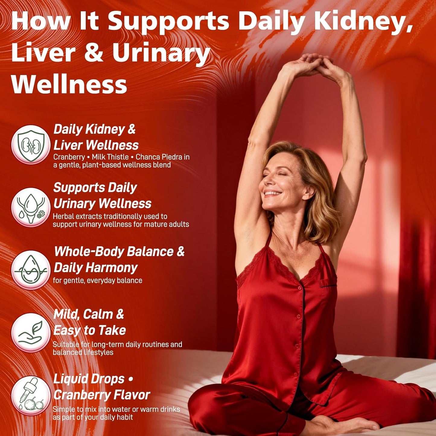 Kidney Cleanse & Liver Support Liquid Drops with Cranberry 20:1, Chanca Piedra & Milk Thistle, Herbal Supplement for Urinary Tract Support, Vegan, Sugar Free, 60 mL