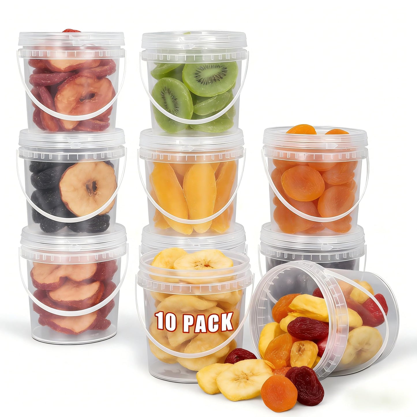 Airtight Clear Plastic Bucket with Lid, Ice Buckets for Parties, Reusable Ice Cream Tub with Handle, Food Storage Container, Food Grade Freezer and Microwave Safe for Sauce, Soup (16 OZ/500 ML)