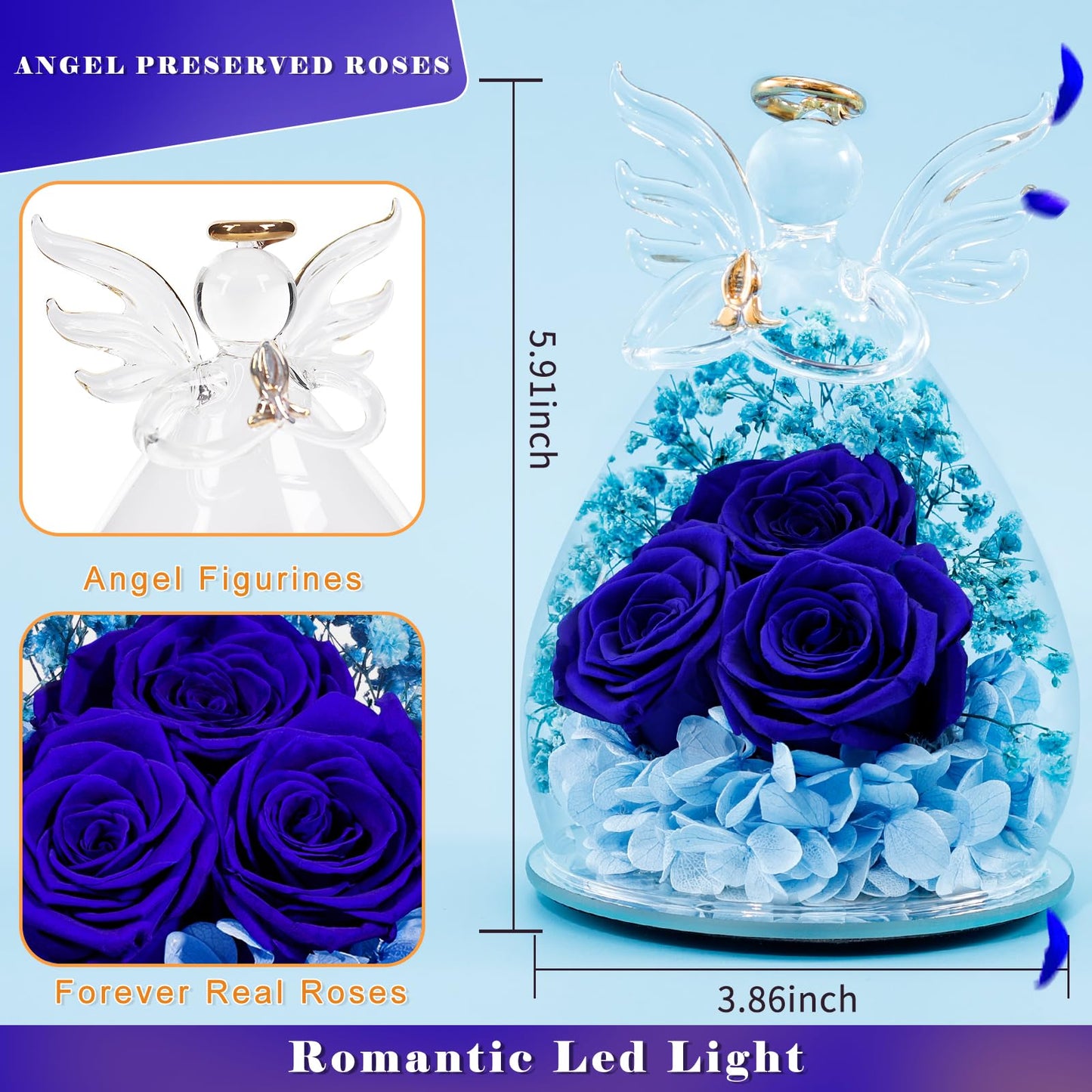 Beferr Mothers Day Mom Birthday Gifts for Women, Fresh Flowers for Delivery Forever Preserved Rose in Glass Angel Figurine, Anniversary Christian Real Rose for Grandma Nana Wife Mum from Daughter Son