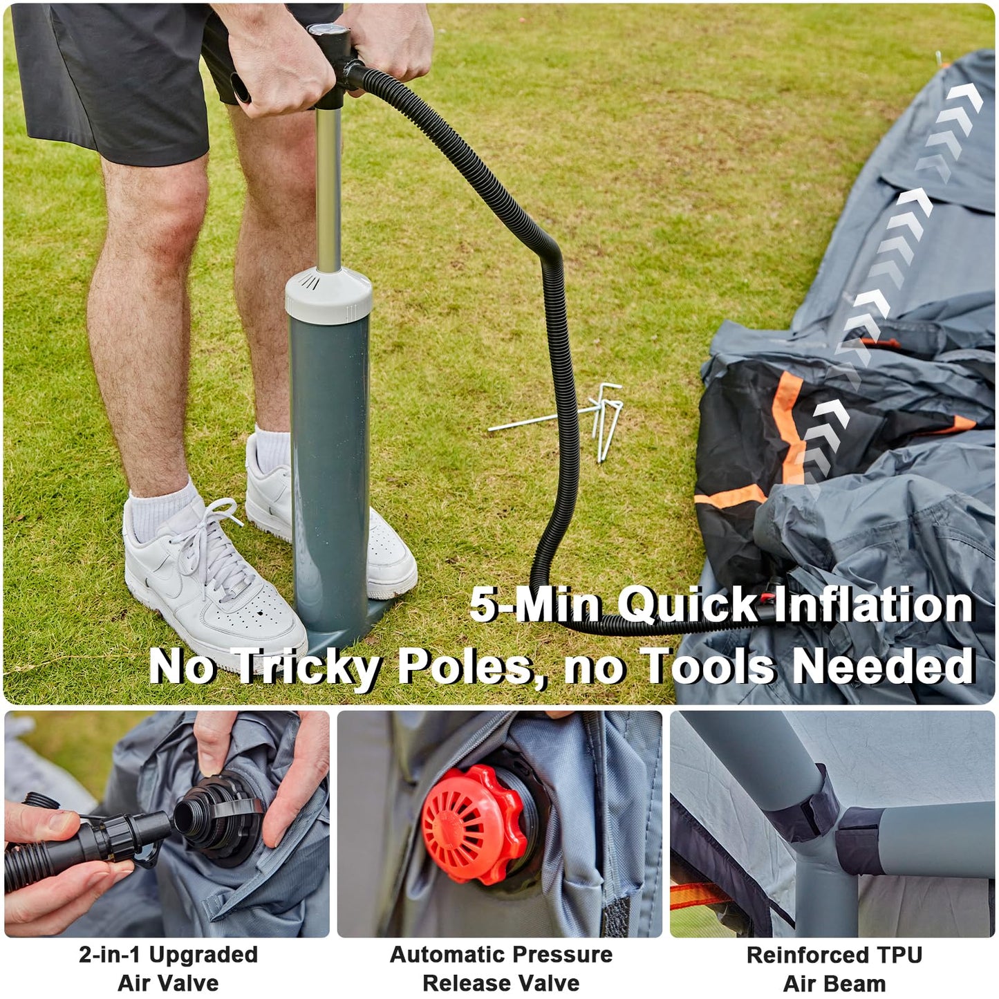 Inflatable Tents for Camping,Easy Blow Up Tent with Hand Pump,4 Seasons Waterproof Air Inflatable Camping Tent House for Family Weekend Camping