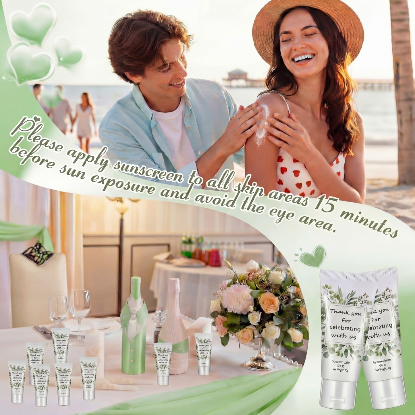 48 Pcs Mini Sunscreen Bulk for Summer Party Wedding SPF 30 Water Resistant Sunscreen Lotion Bulk 1oz Travel Size for Thank You Gifts Wedding Party Supplies (Eucalyptus)