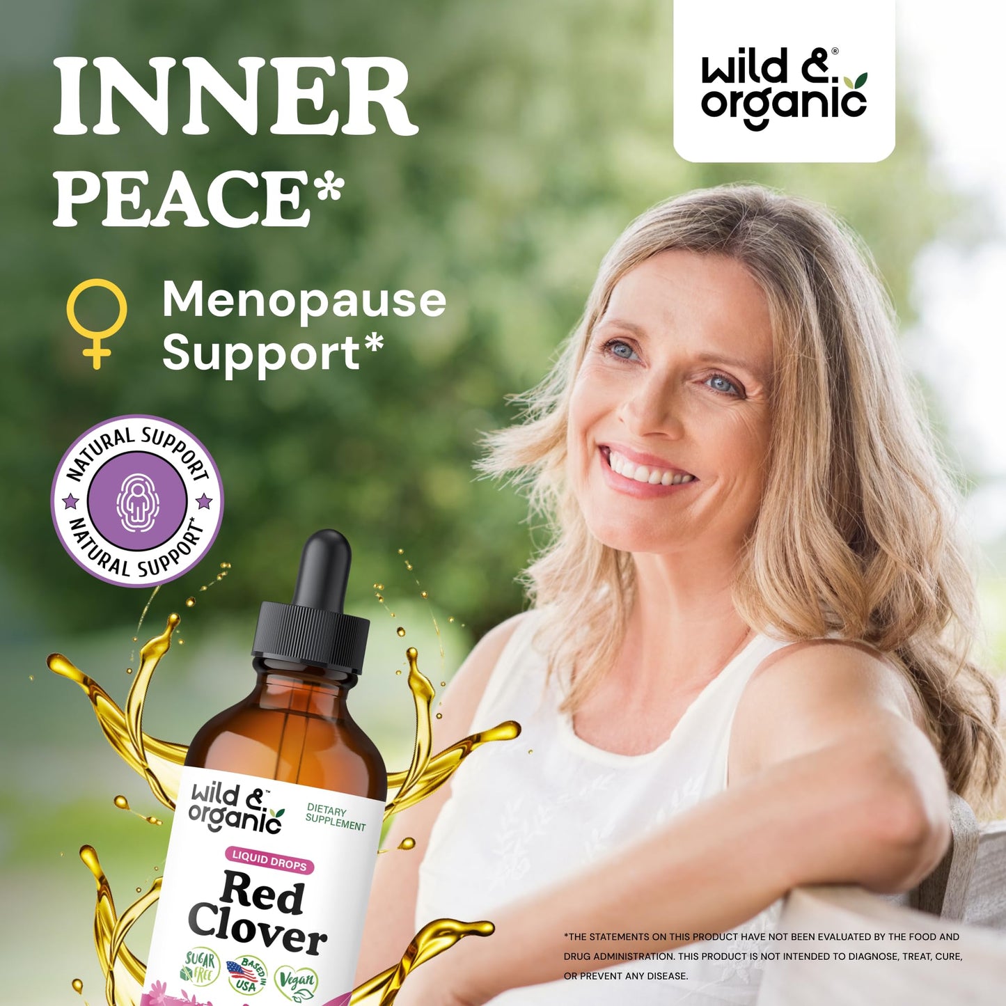 Wild & Organic Red Clover Supplement - Menopause Supplements for Women - Red Clover Extract Drops - Add to Tea Liquid Herb - 2-Month Supply - Sugar & Alcohol-Free Blossom Tincture - 4 fl oz