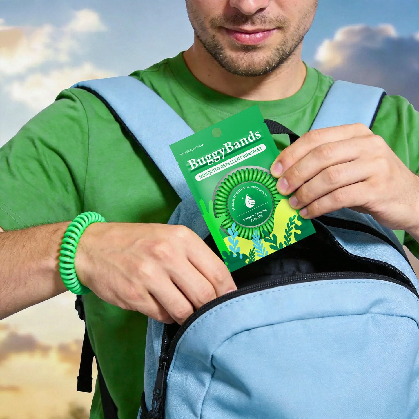 BuggyBands 60 Pack Mosquito Repellent Bracelets, Individually Wrapped Wristbands, DEET Free, Natural and Waterproof Bands, Camping Travel Essentials (60 Count (Pack of 1))