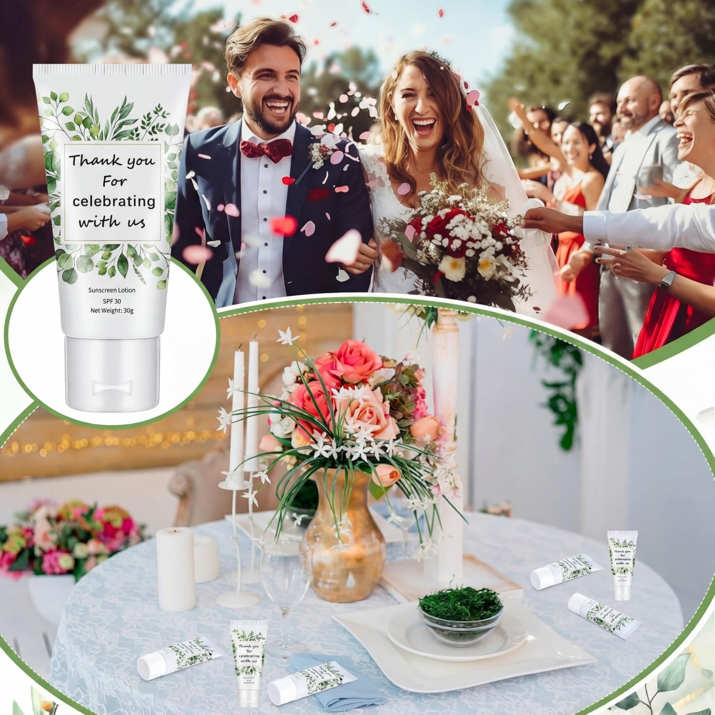 48 Pcs Mini Sunscreen Bulk for Summer Party Wedding SPF 30 Water Resistant Sunscreen Lotion Bulk 1oz Travel Size for Thank You Gifts Wedding Party Supplies (Eucalyptus)