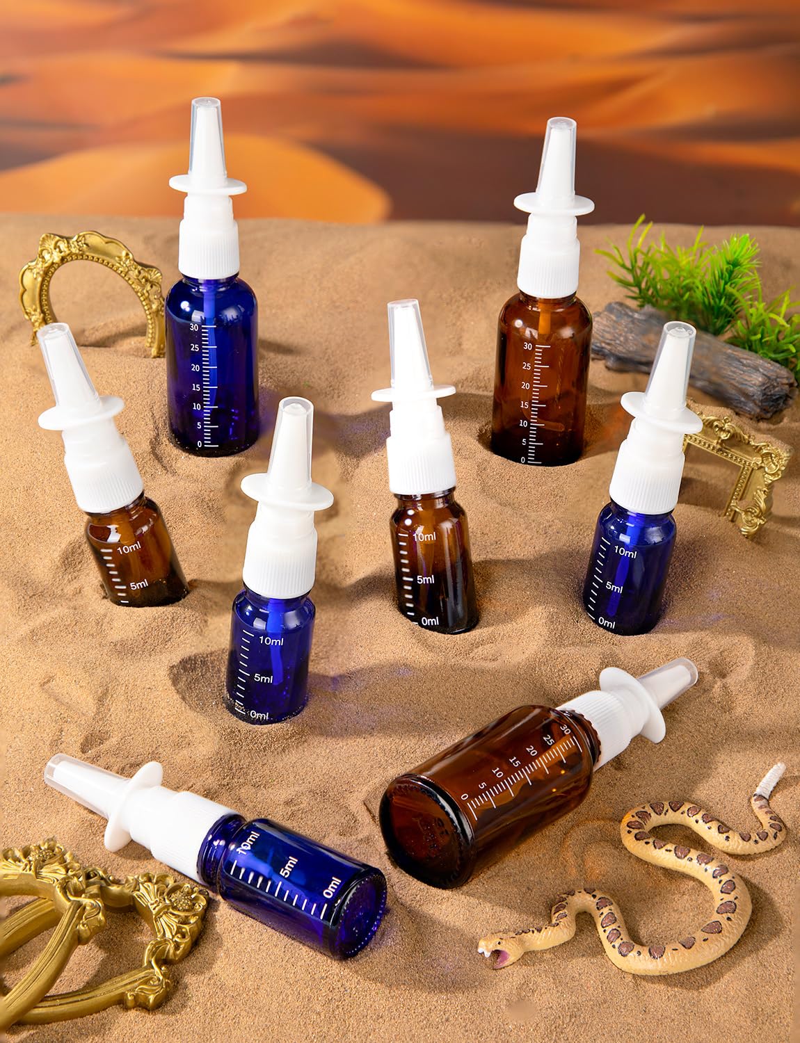 10 Pcs Nasal Spray Bottle, 10ML/0.35OZ 6Pcs Glass Empty Blue Scale Nose Spray Bottles Refillable with 2 Funnels and 2 Labels