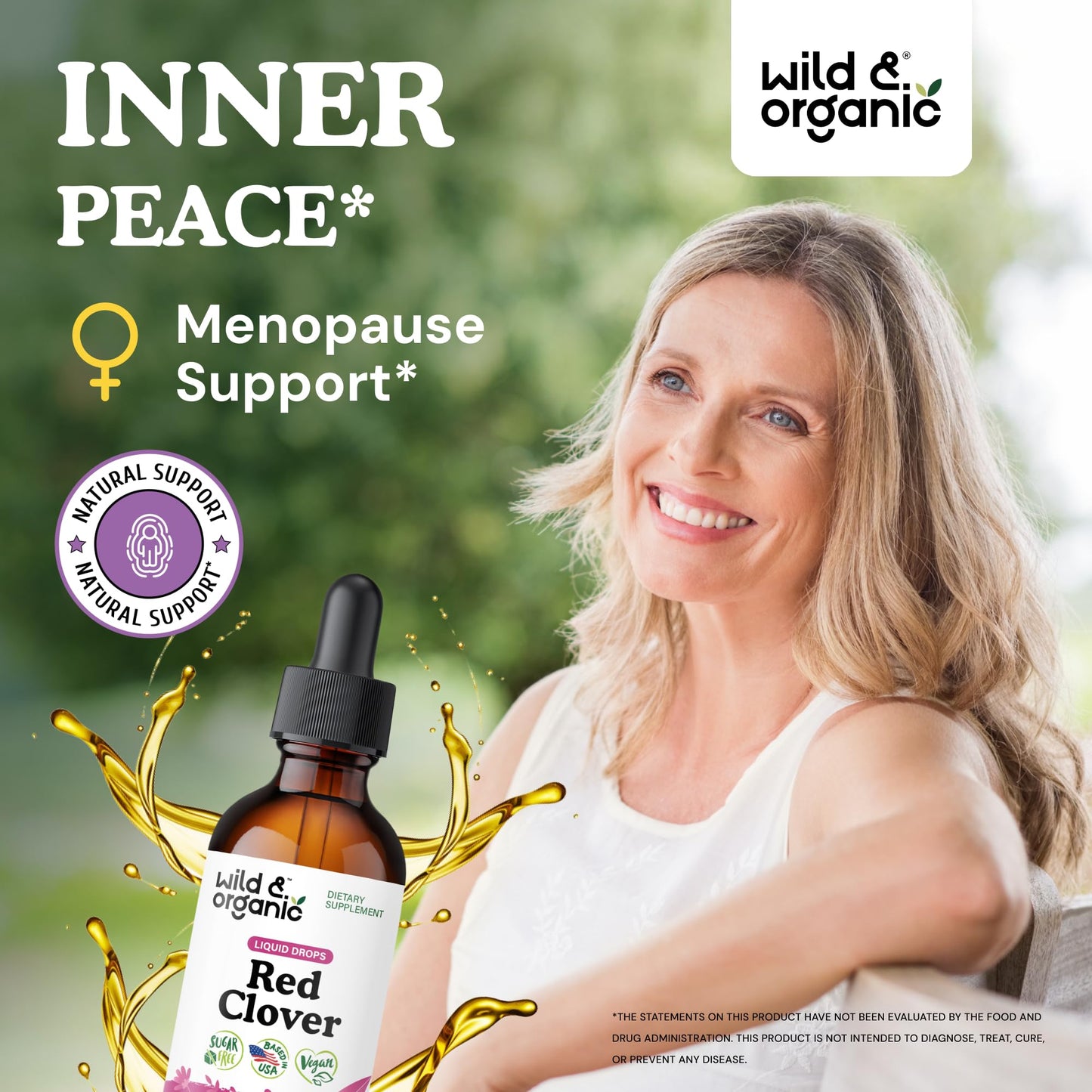 Wild & Organic Red Clover Supplement - Menopause Supplements for Women - Red Clover Extract Drops - Add to Tea Liquid Herb - 2-Month Supply - Sugar & Alcohol-Free Blossom Tincture - 4 fl oz