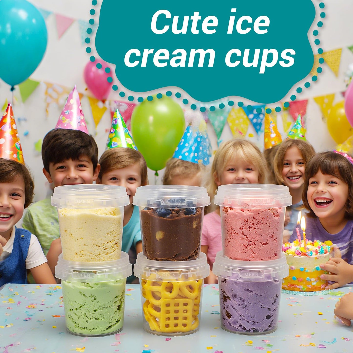 Airtight Clear Plastic Bucket with Lid, Ice Buckets for Parties, Reusable Ice Cream Tub with Handle, Food Storage Container, Food Grade Freezer and Microwave Safe for Sauce, Soup (16 OZ/500 ML)