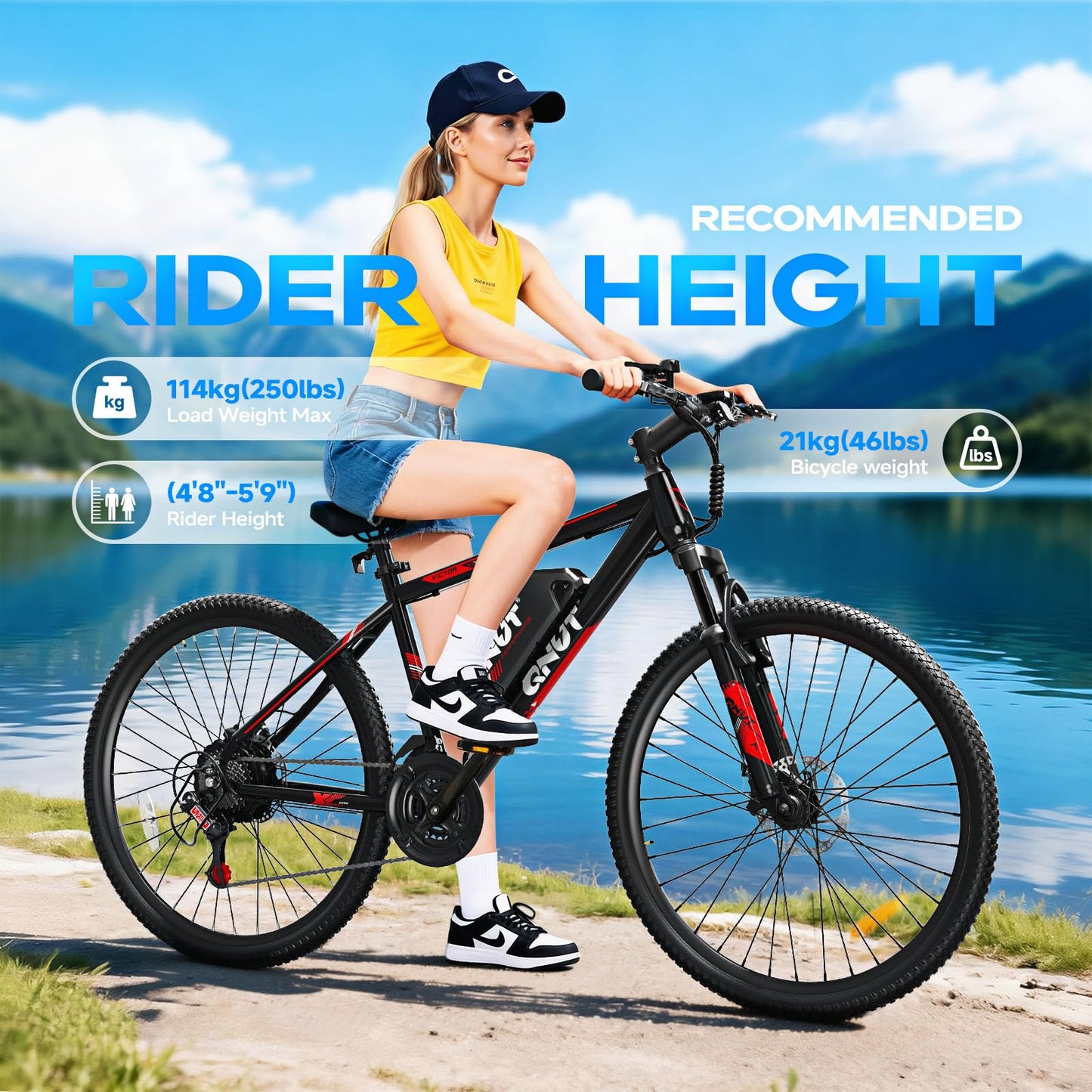 QNUT Electric Bike for Adults with Peak 1000W Motor 26" Victor Mountain Lightweight Ebike, 10.4Ah/7.8Ah Removable Battery Up to 40-60 Miles, 22MPH E Bike Commuter E-MTB for Teens, UL 2849 Certified