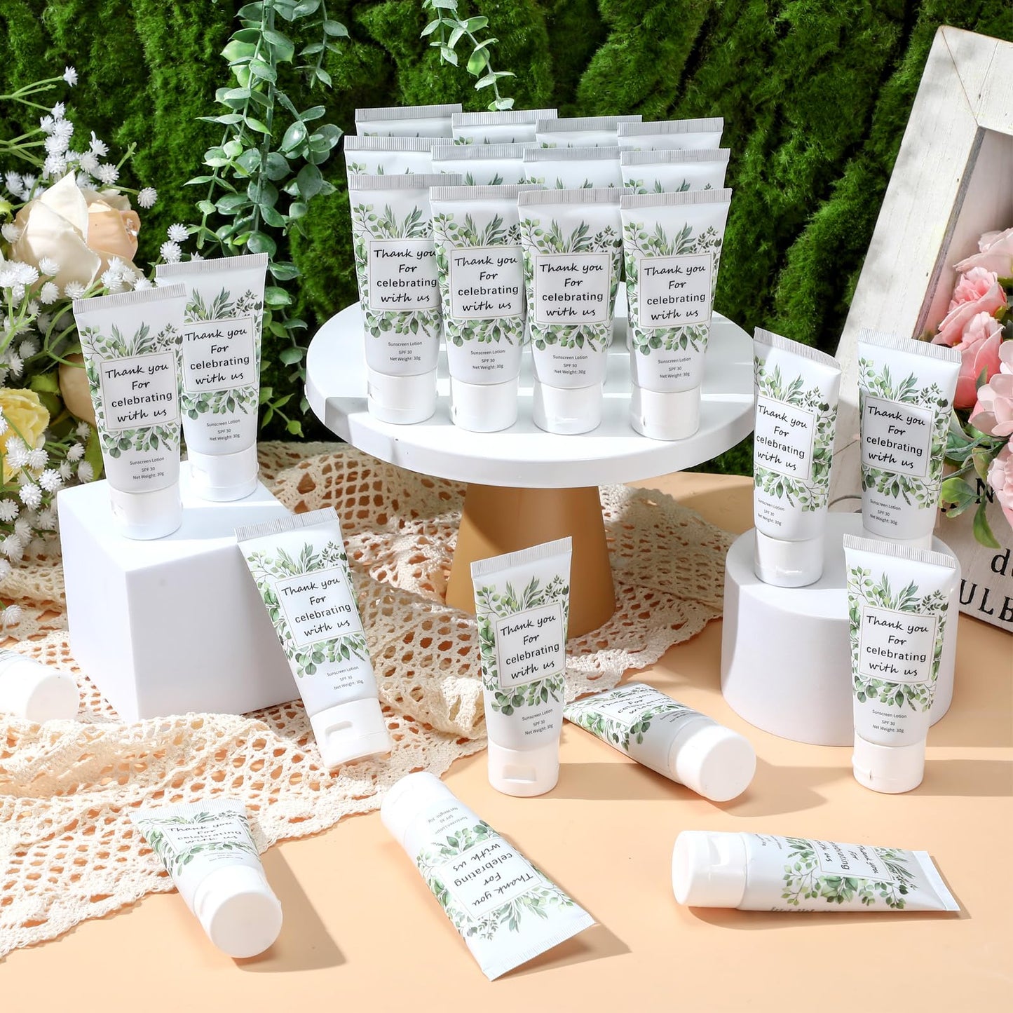 48 Pcs Mini Sunscreen Bulk for Summer Party Wedding SPF 30 Water Resistant Sunscreen Lotion Bulk 1oz Travel Size for Thank You Gifts Wedding Party Supplies (Eucalyptus)