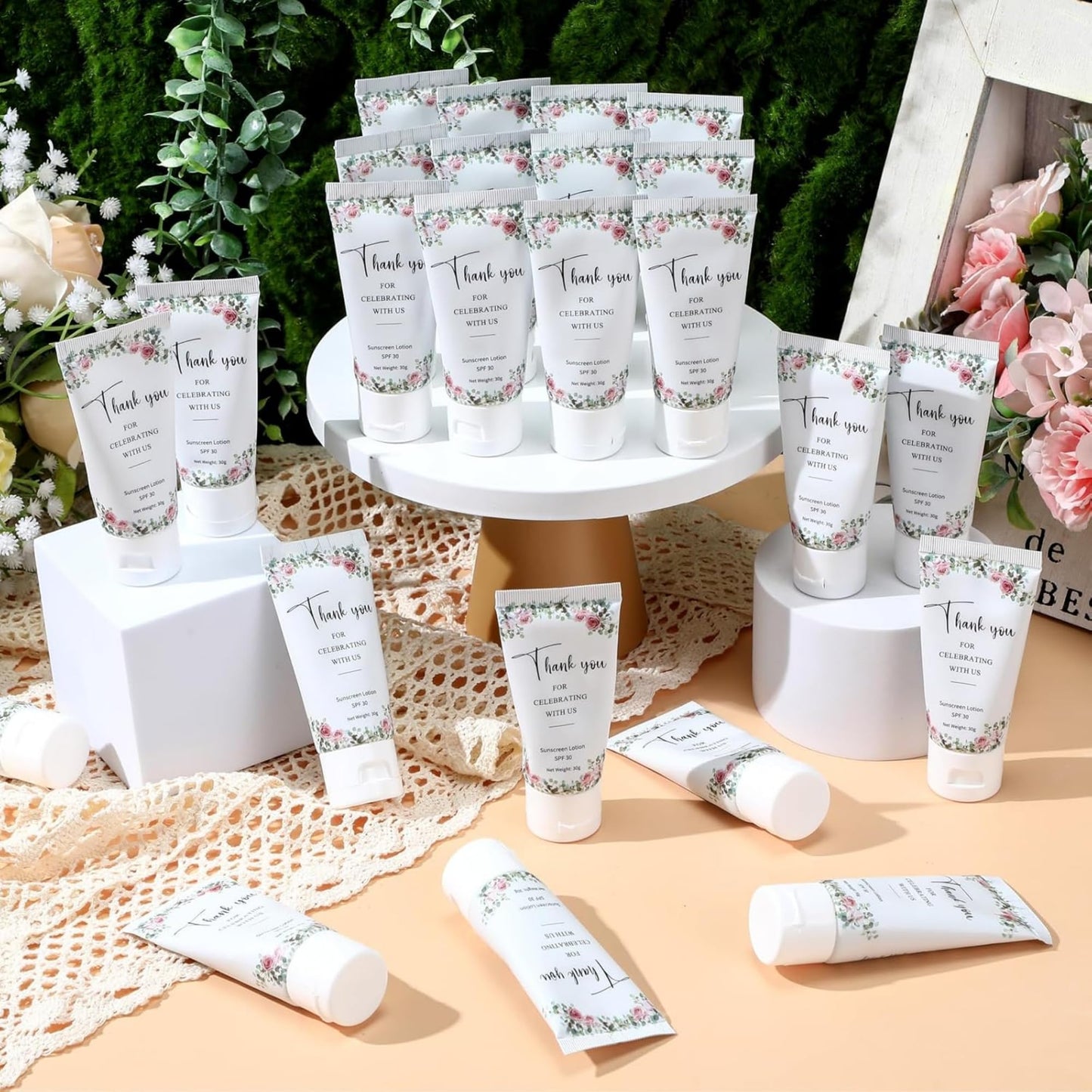 48 Pcs Mini Sunscreen Bulk for Summer Party Wedding SPF 30 Water Resistant Sunscreen Lotion Bulk 1oz Travel Size for Thank You Gifts Wedding Party Supplies (Eucalyptus)