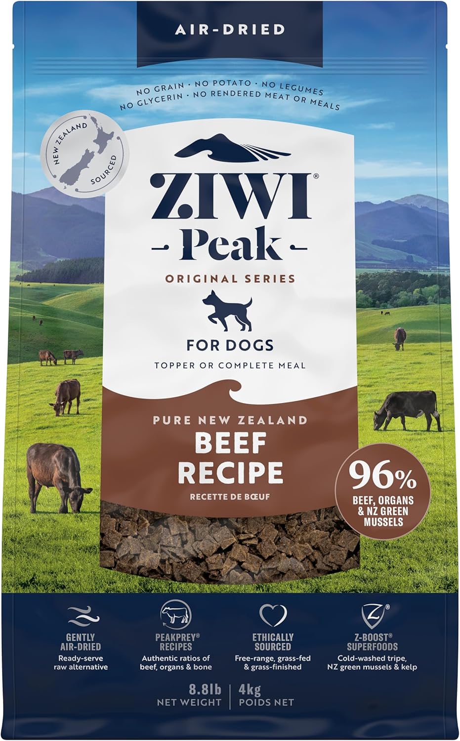 ZIWI Peak Air-Dried Dog Food Bundle - All Natural, High Protein, Grain Free & Limited Ingredient with Superfoods (Beef, Lamb & Chicken, 16oz Each)
