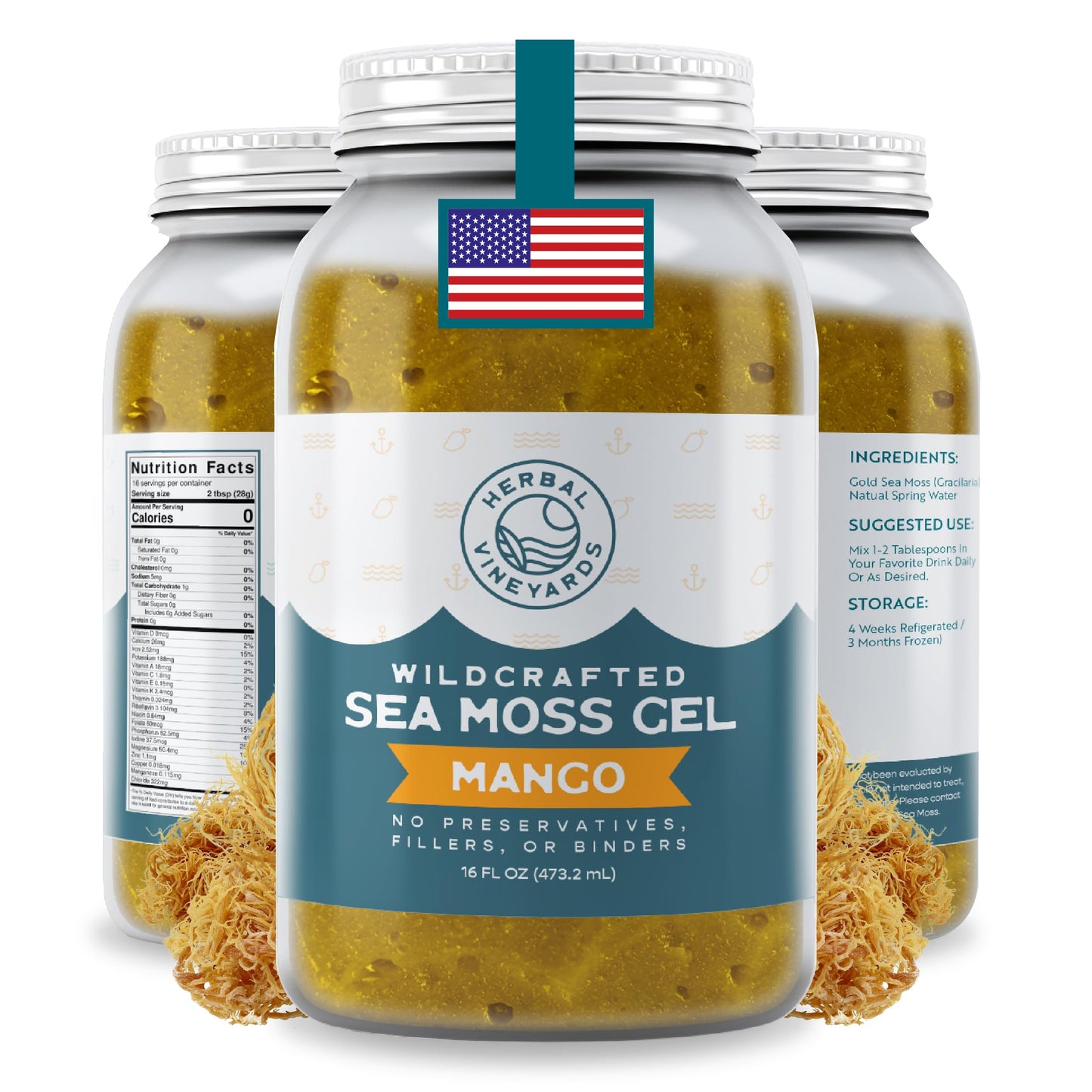 Herbal Vineyards Wildcrafted Irish Pineapple Sea Moss Gel 16 Oz - Organic Seamoss Gel Made with Dried Seaweed & Fresh Sea Vegetables, Natural & Plant-Based, Harvested in Pristine Waters, USA
