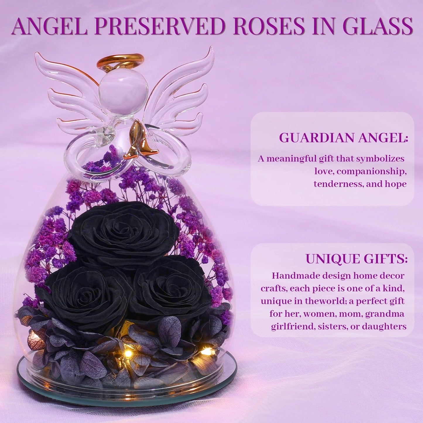 Beferr Mothers Day Mom Birthday Gifts for Women, Fresh Flowers for Delivery Forever Preserved Rose in Glass Angel Figurine, Anniversary Christian Real Rose for Grandma Nana Wife Mum from Daughter Son