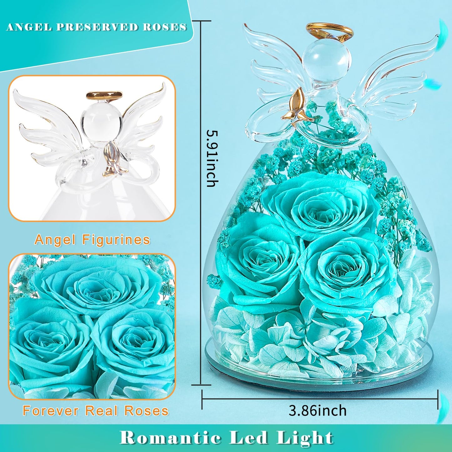 Beferr Mothers Day Mom Birthday Gifts for Women, Fresh Flowers for Delivery Forever Preserved Rose in Glass Angel Figurine, Anniversary Christian Real Rose for Grandma Nana Wife Mum from Daughter Son