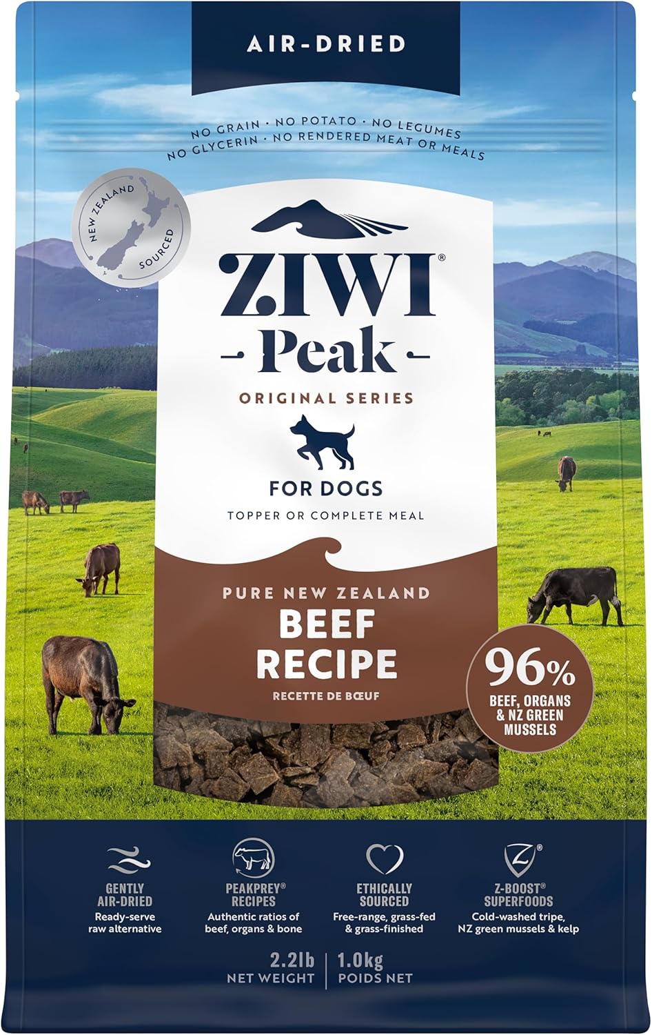 ZIWI Peak Air-Dried Dog Food Bundle - All Natural, High Protein, Grain Free & Limited Ingredient with Superfoods (Beef, Lamb & Chicken, 16oz Each)