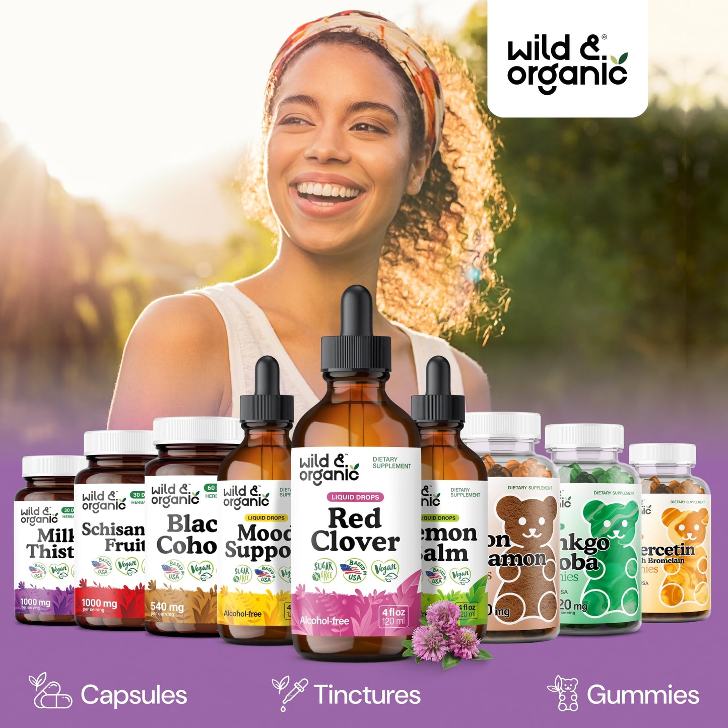 Wild & Organic Red Clover Supplement - Menopause Supplements for Women - Red Clover Extract Drops - Add to Tea Liquid Herb - 2-Month Supply - Sugar & Alcohol-Free Blossom Tincture - 4 fl oz