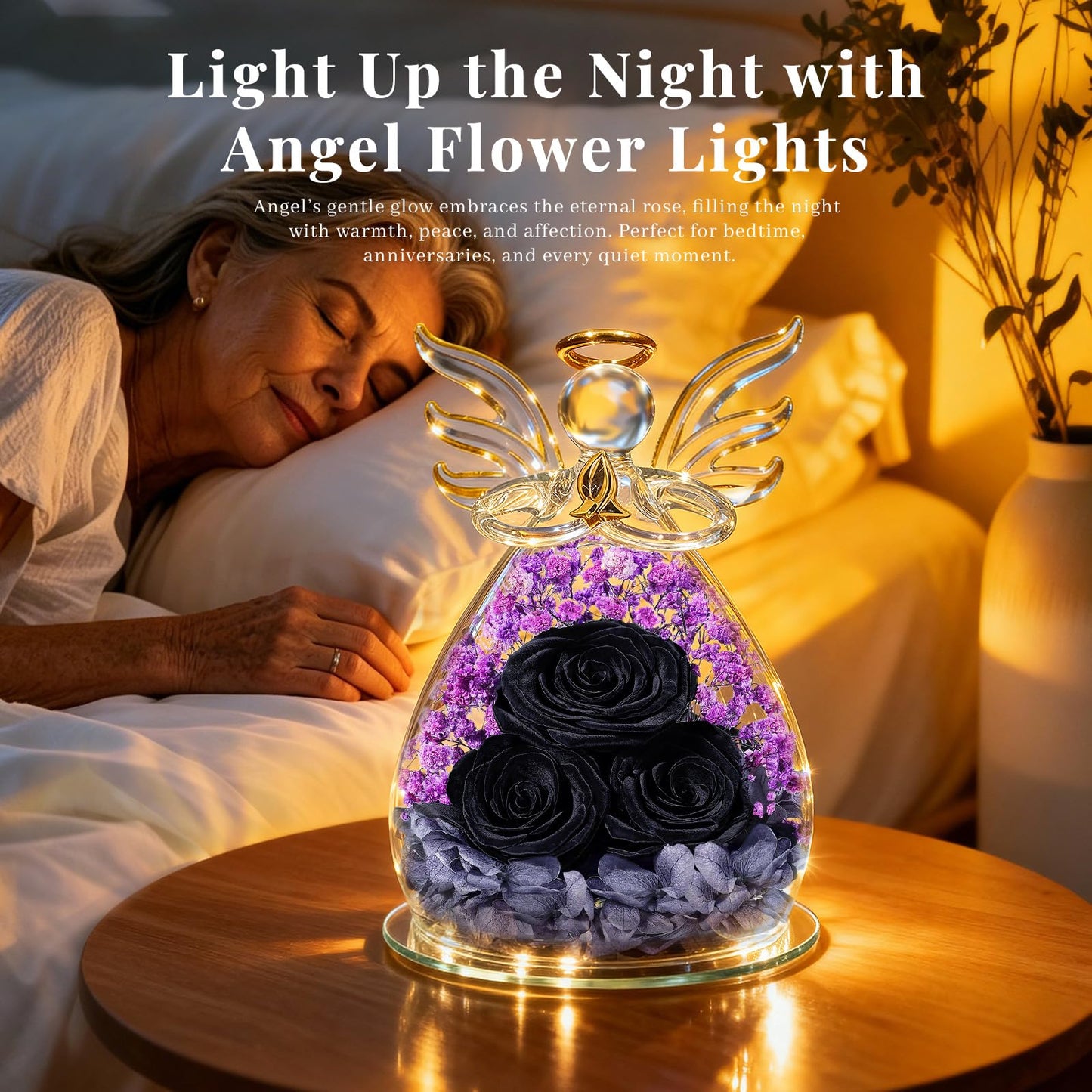 Beferr Mothers Day Mom Birthday Gifts for Women, Fresh Flowers for Delivery Forever Preserved Rose in Glass Angel Figurine, Anniversary Christian Real Rose for Grandma Nana Wife Mum from Daughter Son