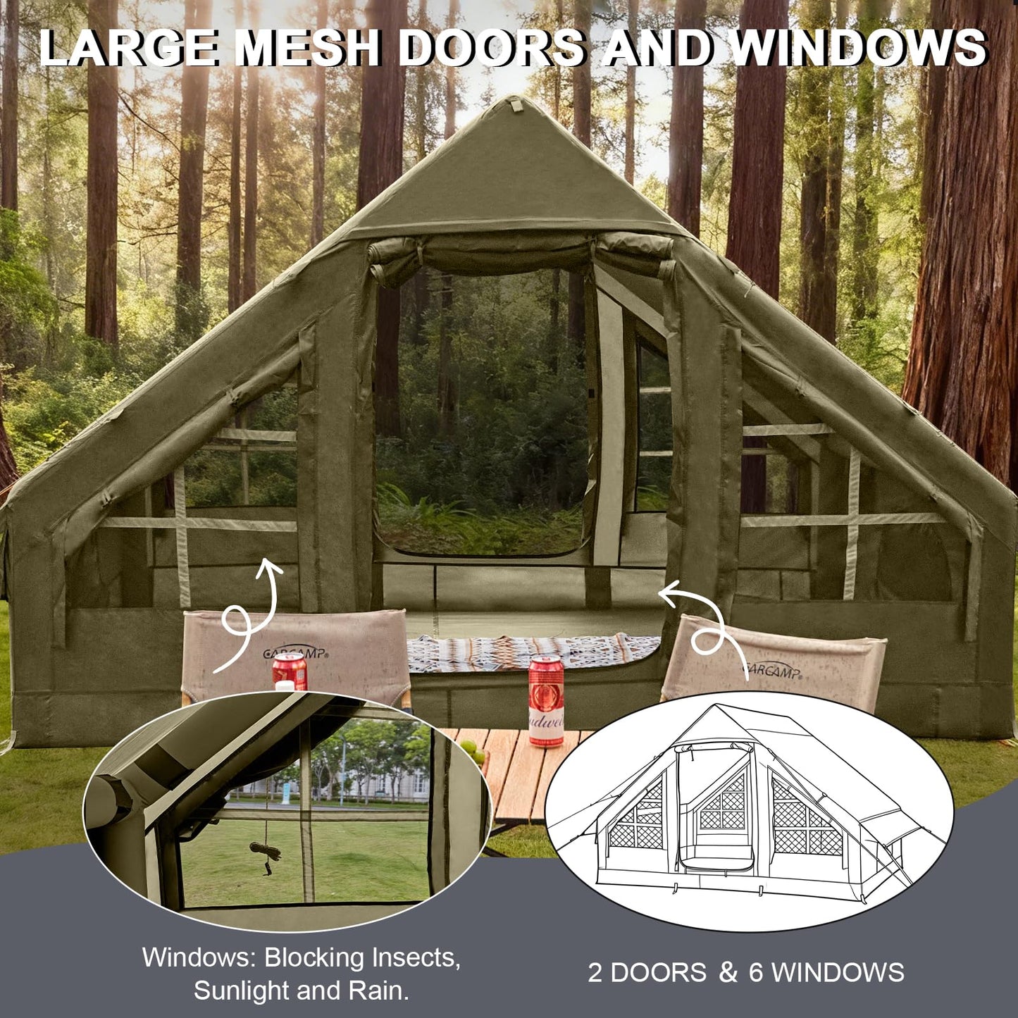 Inflatable Tents for Camping,Easy Blow Up Tent with Hand Pump,4 Seasons Waterproof Air Inflatable Camping Tent House for Family Weekend Camping