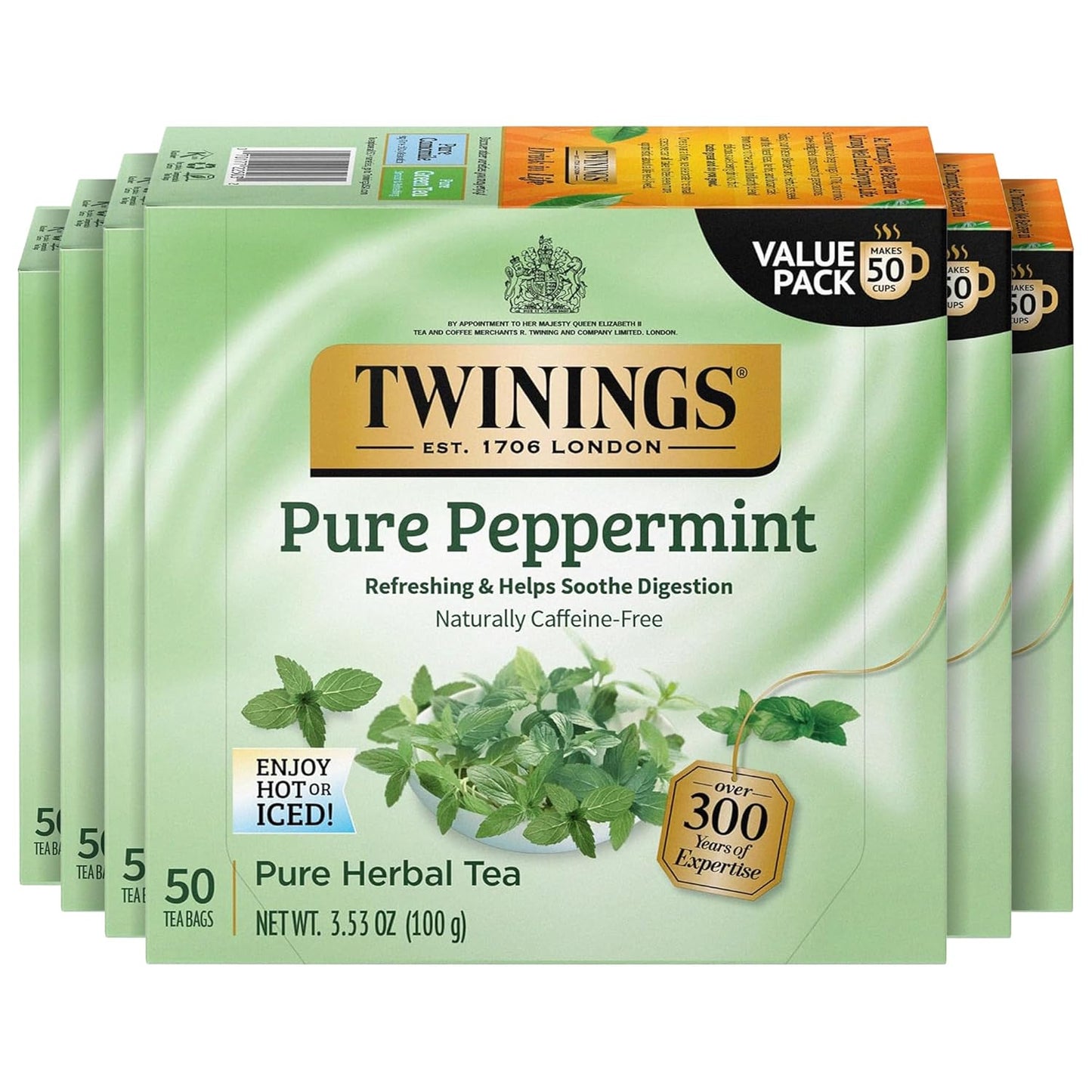 Twinings Pure Green Tea Individually Wrapped Bags, 100 Count (Pack of 1), Smooth & Refreshing, Caffeinated, Enjoy Hot or Iced, 100 Teabags