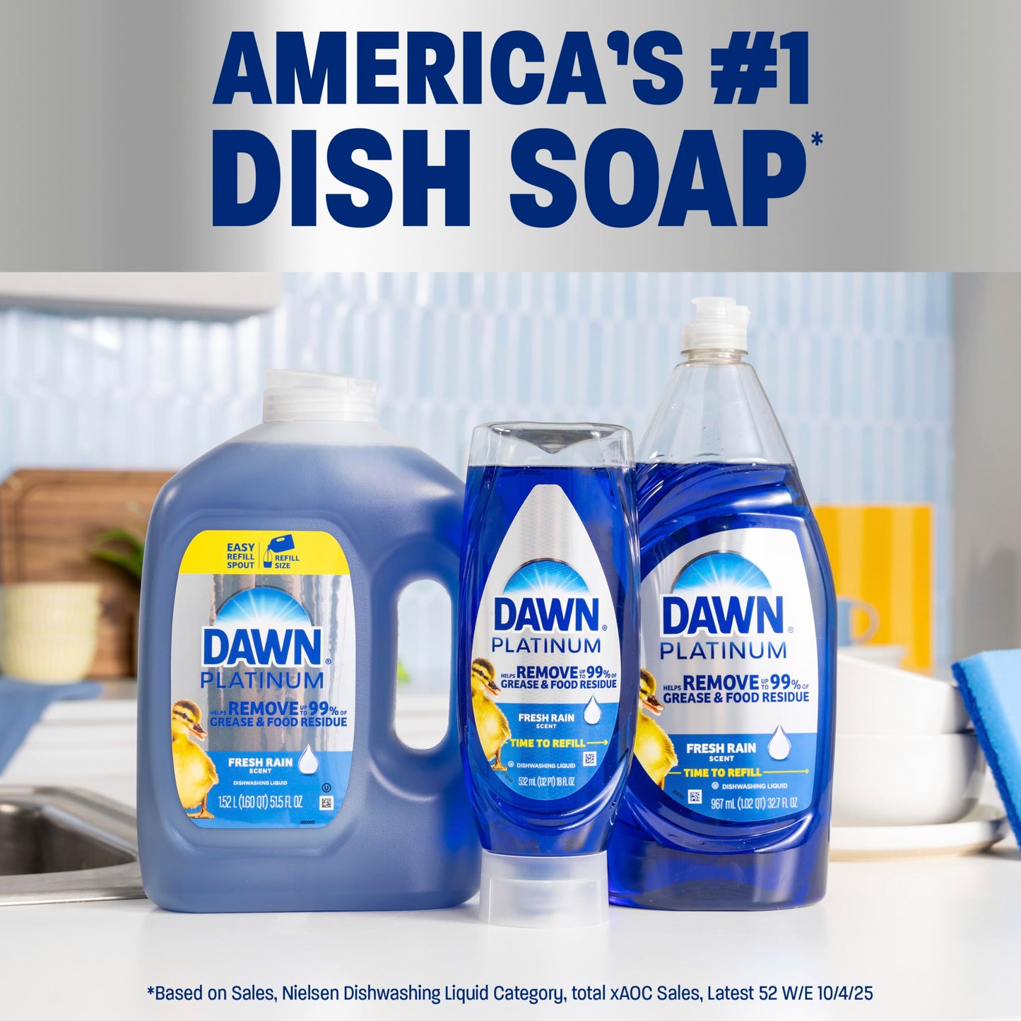 Dawn Platinum Refill Jug Dish Soap, Fresh Rain Scent Liquid Dishwashing Detergent Powerful Dawn Dish Soap for Tough Grease Removal Dishwashing Liquid Value Pack, 51.5 oz (Pack of 2)