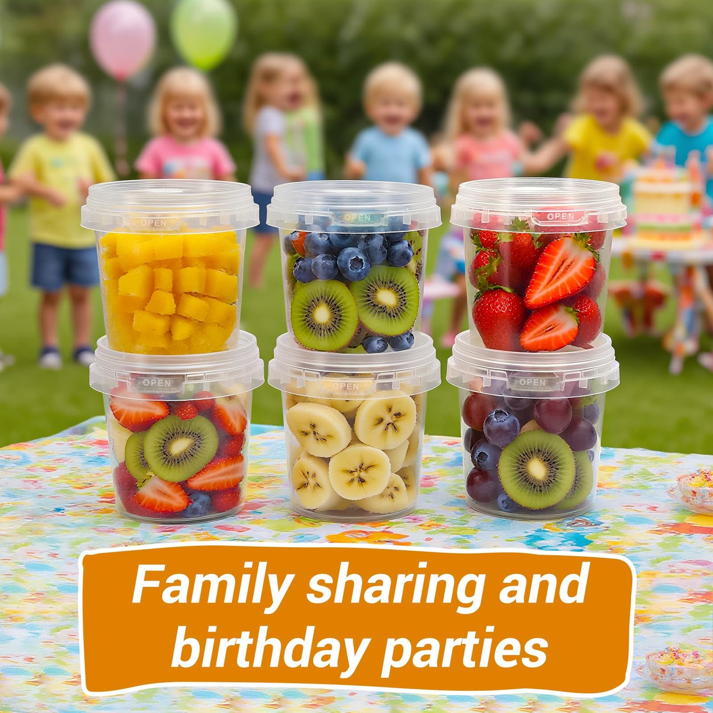 Airtight Clear Plastic Bucket with Lid, Ice Buckets for Parties, Reusable Ice Cream Tub with Handle, Food Storage Container, Food Grade Freezer and Microwave Safe for Sauce, Soup (16 OZ/500 ML)
