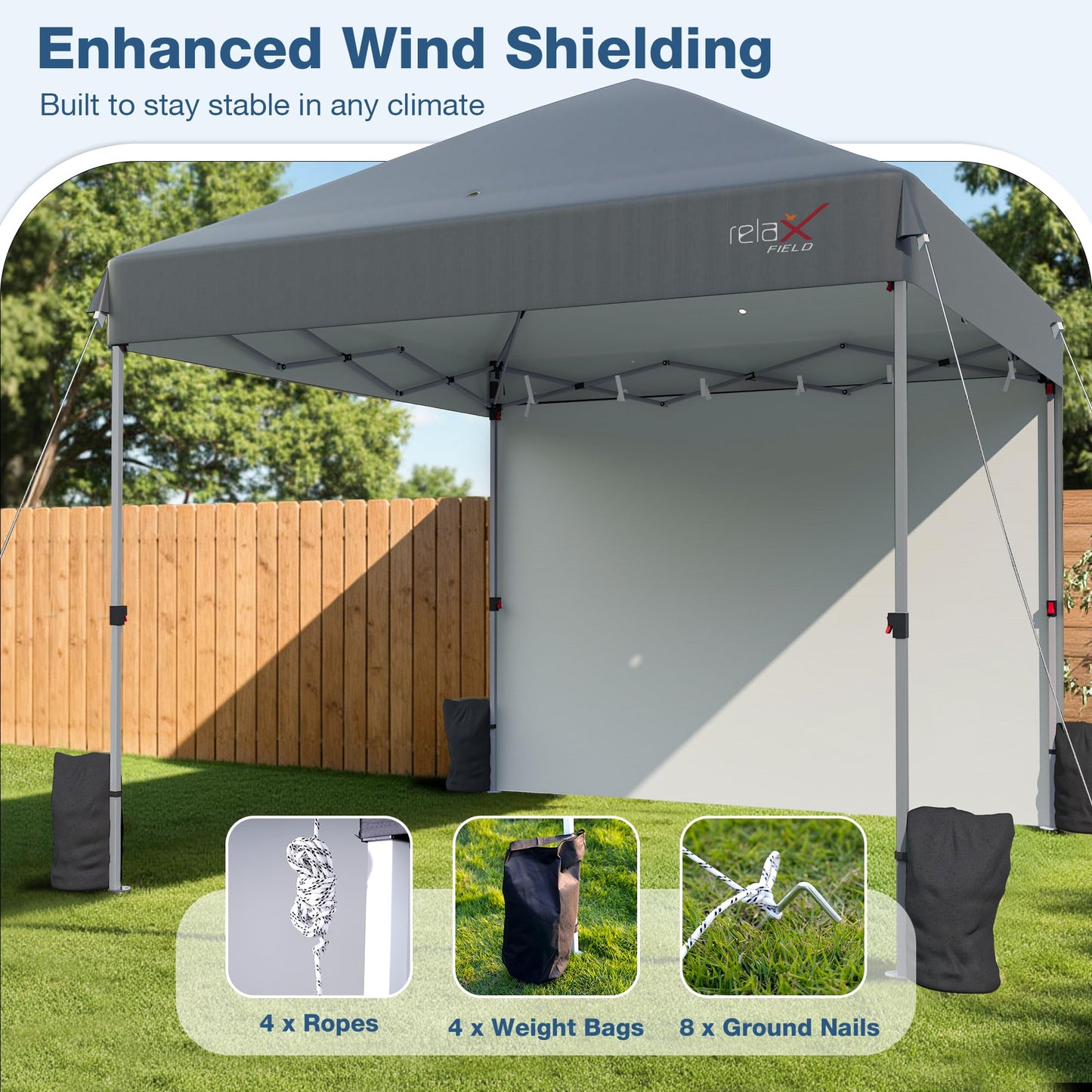 10x10 Outdoor Folding Canopy Tent with 1 Sidewall, Easy Up Outdoor Shelter with One Person Set Up Center Lock, Portable Patio Screen Tent for Camping, Party, Beach and Picnic, Grey