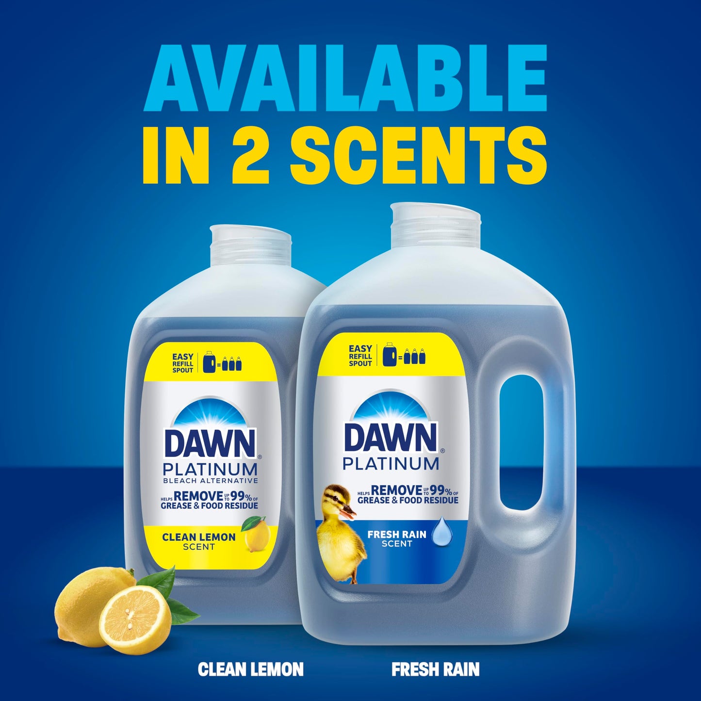 Dawn Platinum Refill Jug Dish Soap, Fresh Rain Scent Liquid Dishwashing Detergent Powerful Dawn Dish Soap for Tough Grease Removal Dishwashing Liquid Value Pack, 51.5 oz (Pack of 2)
