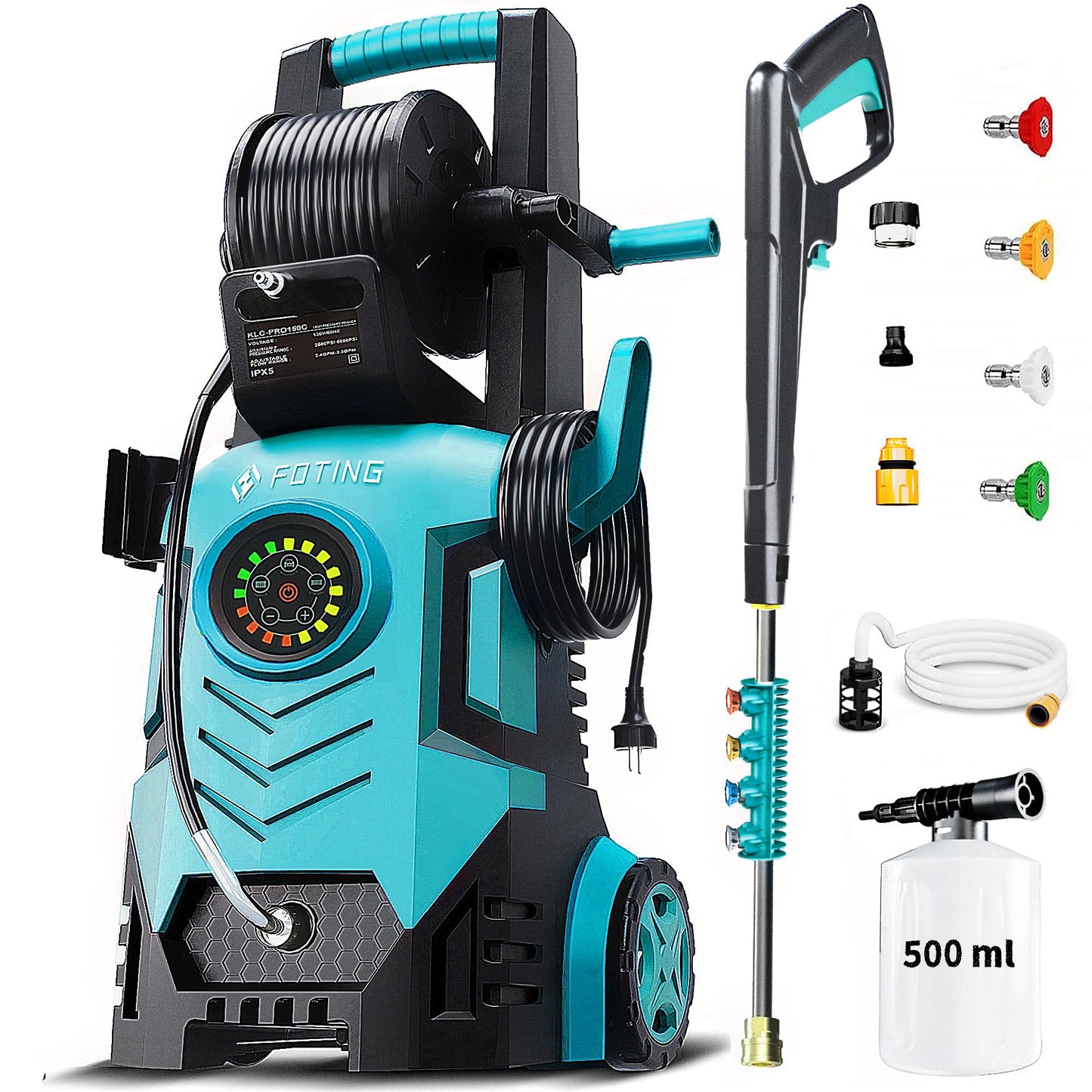 2026new Pressure Washer 5000PSI with Adj-8-Level Touch Screen, 34" Tall Power Washer, 4 Quick Connect Nozzles, Inlet Hose&Filter&500mlFoam Cannon for Cars/Fences/Driveways,Blue