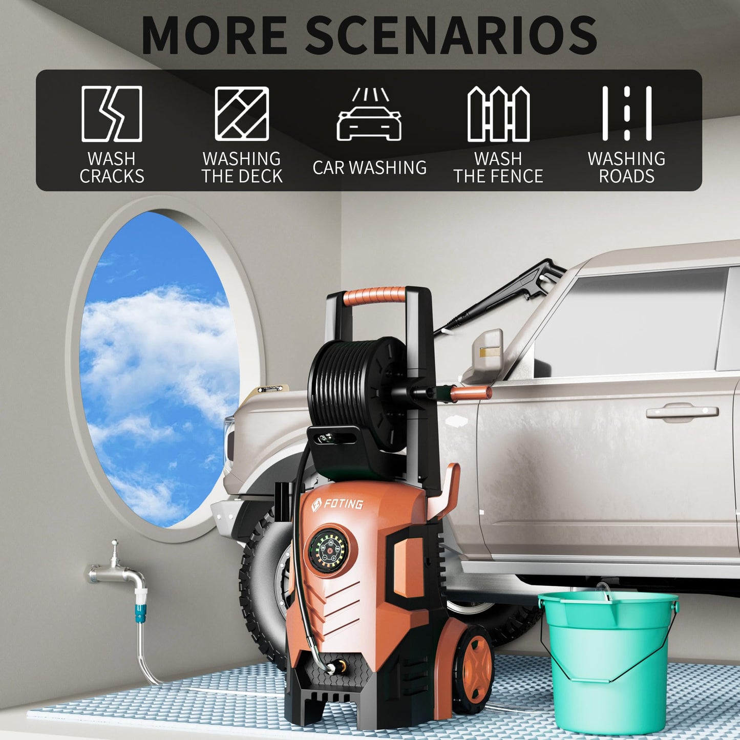 2026new Pressure Washer 5000PSI with Adj-8-Level Touch Screen, 34" Tall Power Washer, 4 Quick Connect Nozzles, Inlet Hose&Filter&500mlFoam Cannon for Cars/Fences/Driveways,Blue