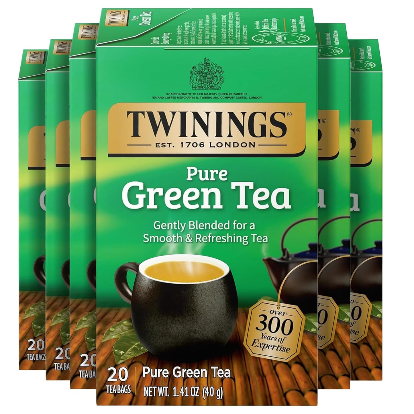 Twinings Pure Green Tea Individually Wrapped Bags, 100 Count (Pack of 1), Smooth & Refreshing, Caffeinated, Enjoy Hot or Iced, 100 Teabags