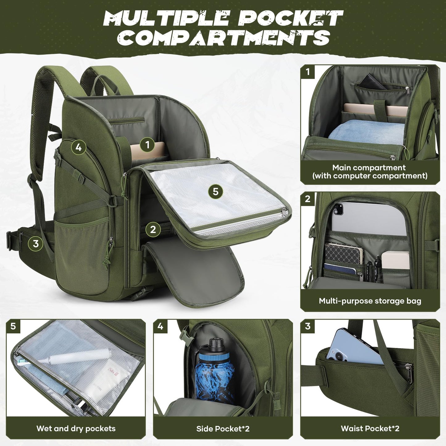 Maelstrom Tactical Backpack for Men, Water Resistant 40L Military Backpack, for Hiking, Camping, Gym with Molle System (Khaki)