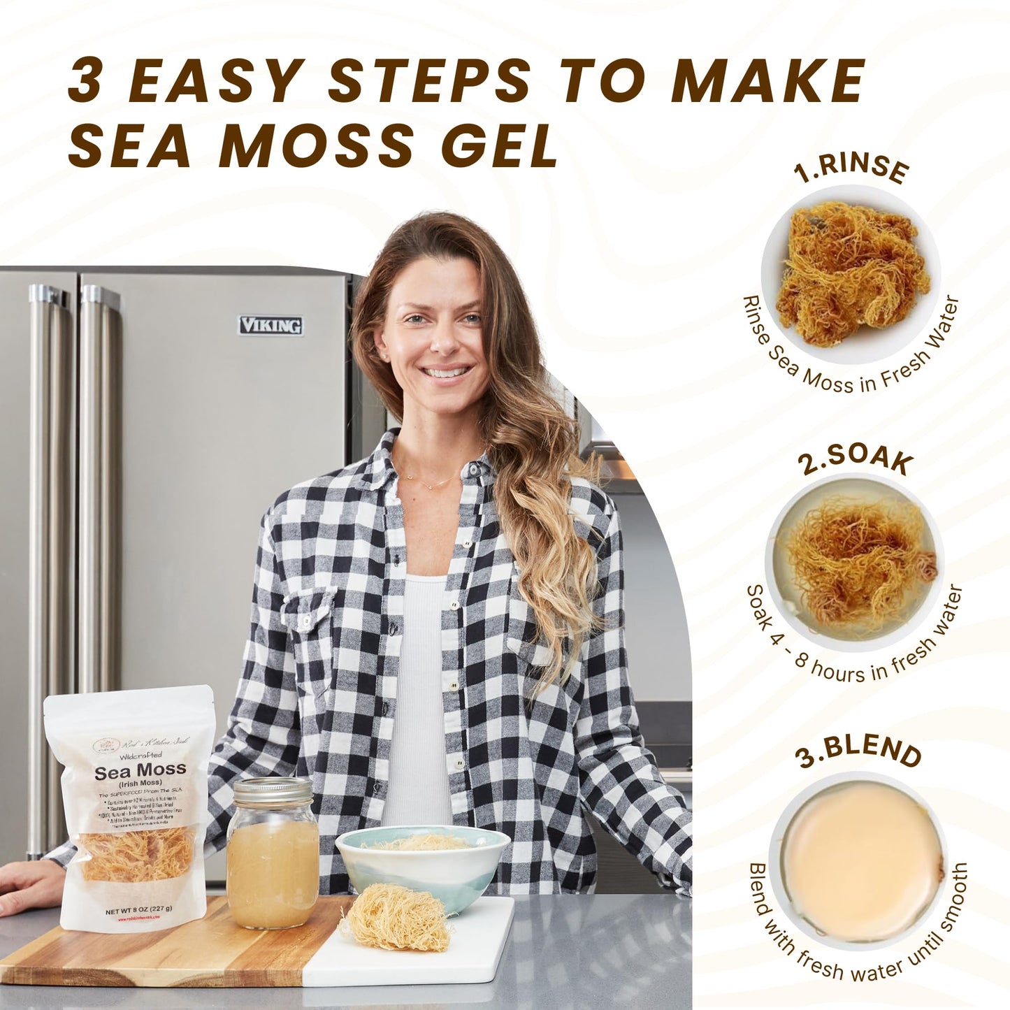 Raw Wildcrafted Gold Sea Moss from St. Lucia, Sun-Dried Whole Leaf Irish Moss, Natural Wild Sea Moss | Makes 120+ oz Gel | 8 oz Bag