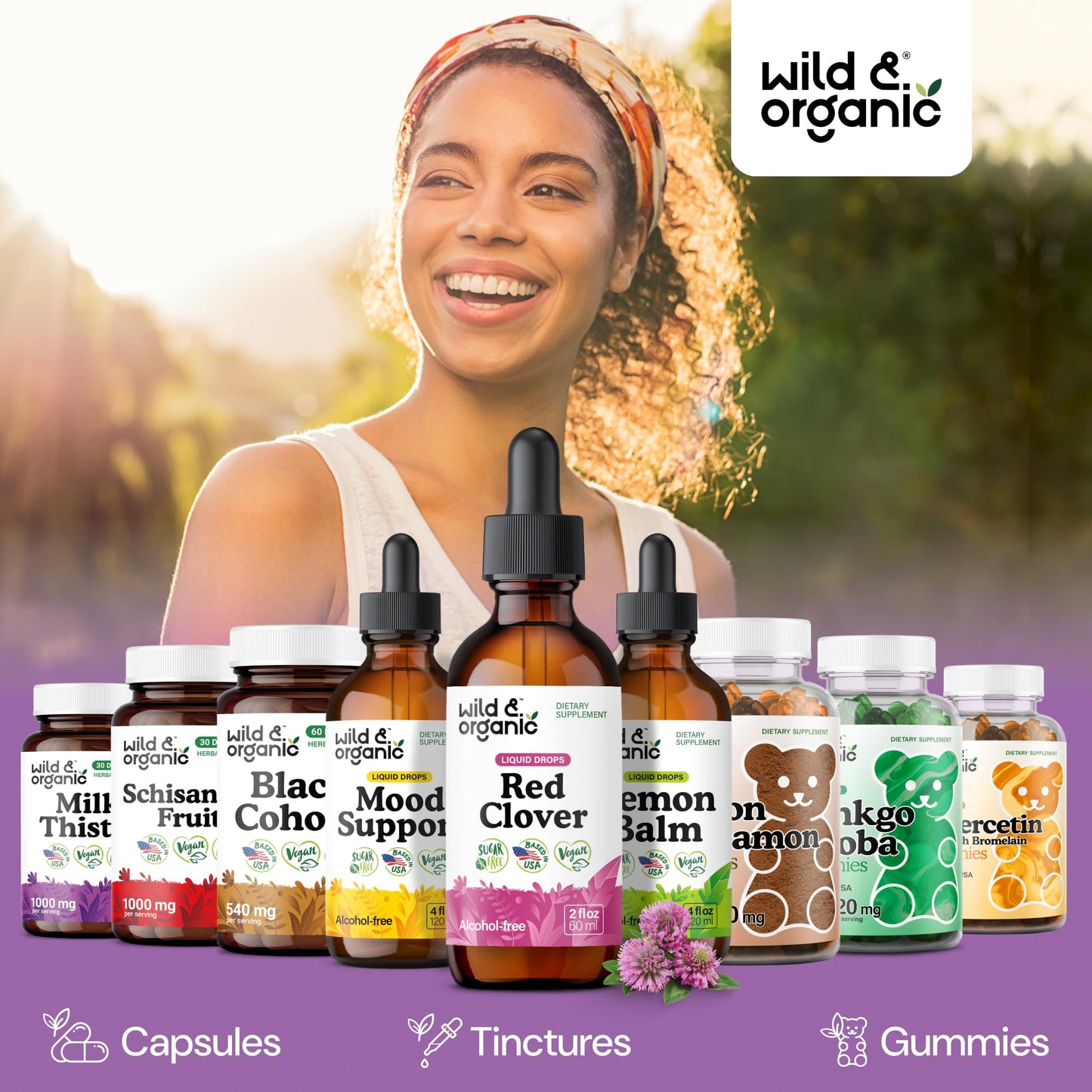 Wild & Organic Red Clover Supplement - Menopause Supplements for Women - Red Clover Extract Drops - Add to Tea Liquid Herb - 2-Month Supply - Sugar & Alcohol-Free Blossom Tincture - 4 fl oz