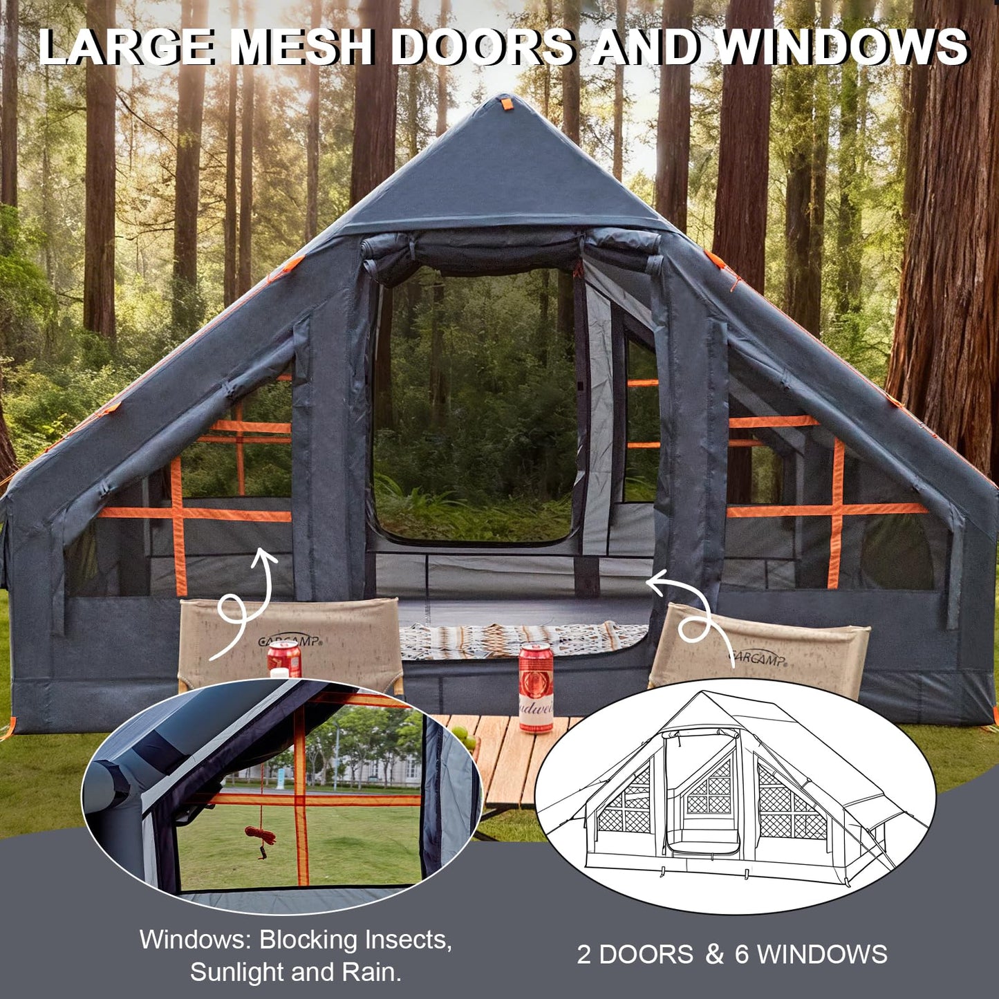 Inflatable Tents for Camping,Easy Blow Up Tent with Hand Pump,4 Seasons Waterproof Air Inflatable Camping Tent House for Family Weekend Camping