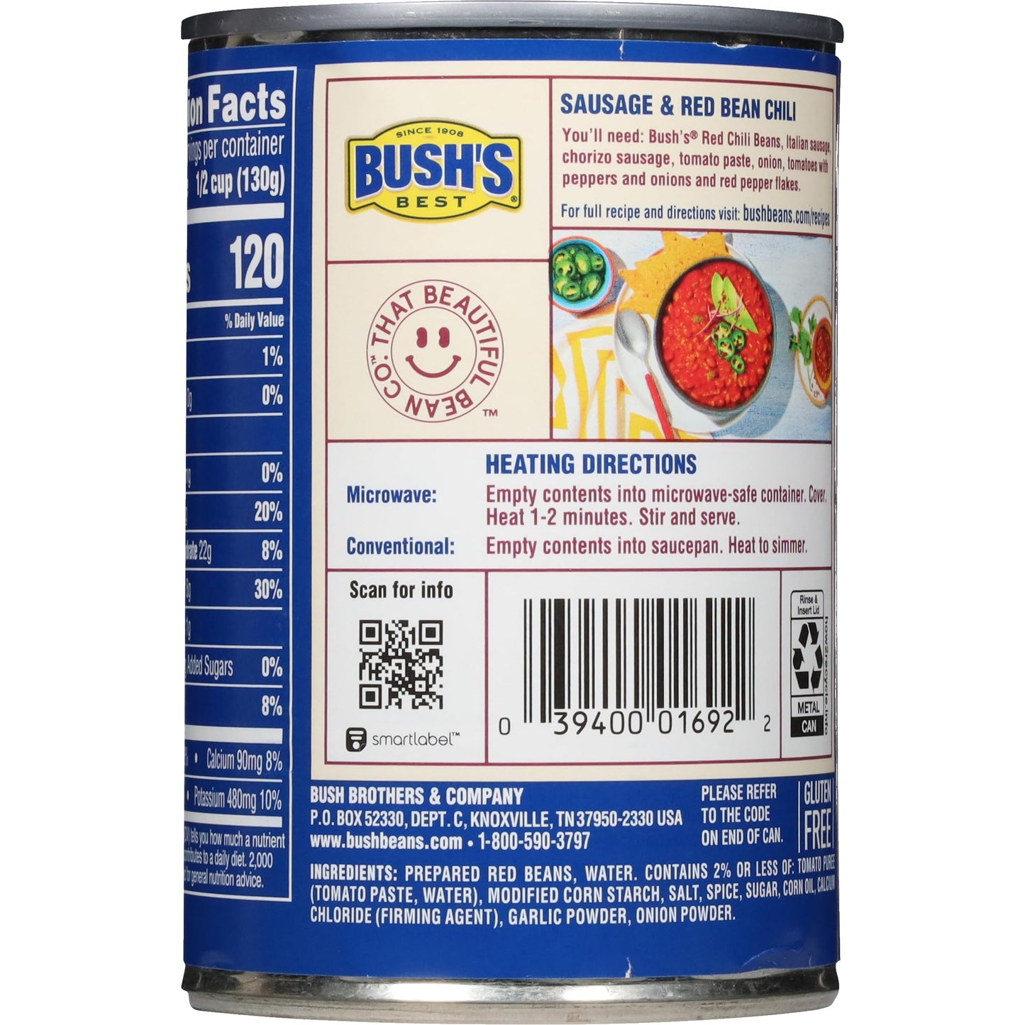 BUSH'S BEST 16 oz Canned Mild Red Chili Beans, Source of Plant Based Protein and Fiber, Low Fat, Gluten Free, (Pack of 12)