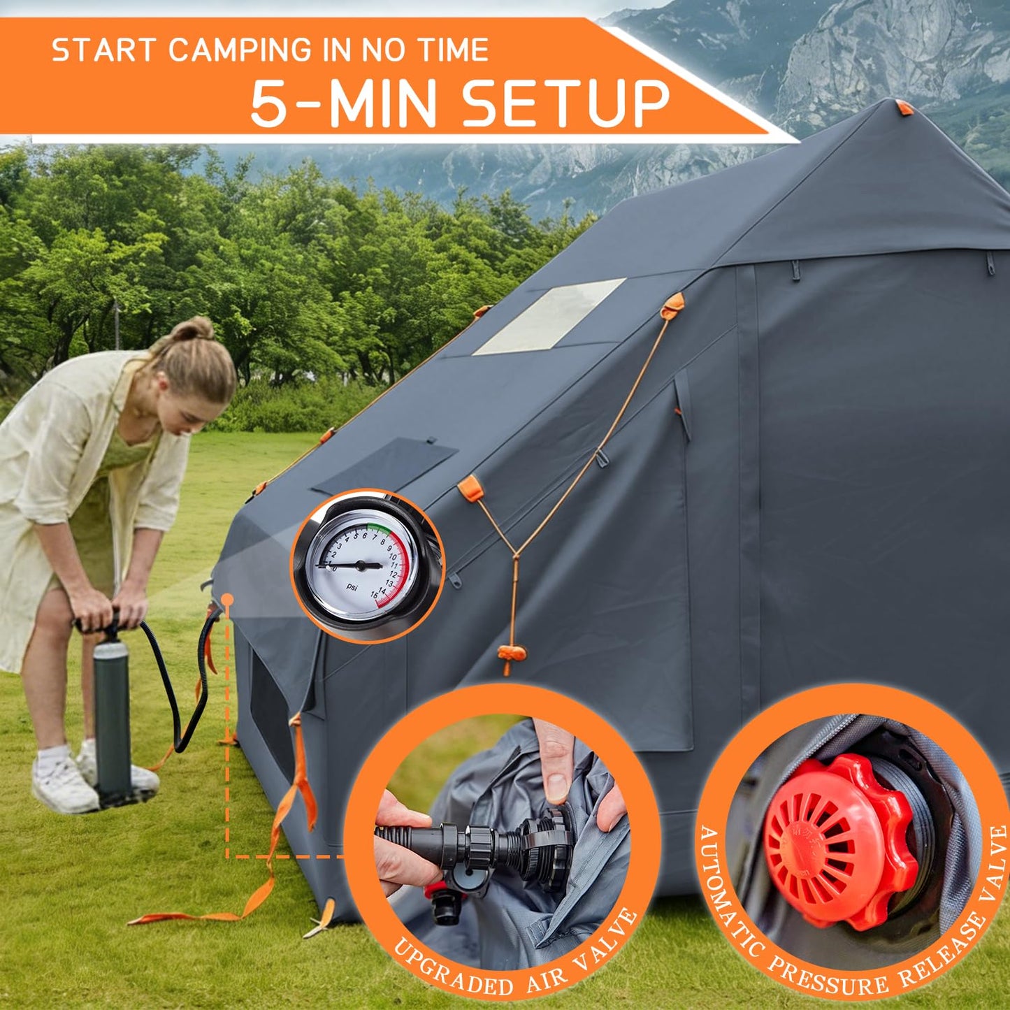 Inflatable Tents for Camping,Easy Blow Up Tent with Hand Pump,4 Seasons Waterproof Air Inflatable Camping Tent House for Family Weekend Camping