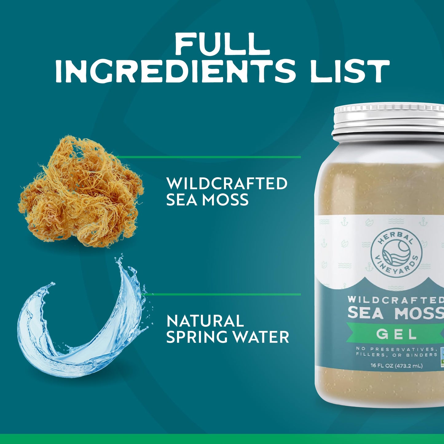 Herbal Vineyards Wildcrafted Irish Pineapple Sea Moss Gel 16 Oz - Organic Seamoss Gel Made with Dried Seaweed & Fresh Sea Vegetables, Natural & Plant-Based, Harvested in Pristine Waters, USA