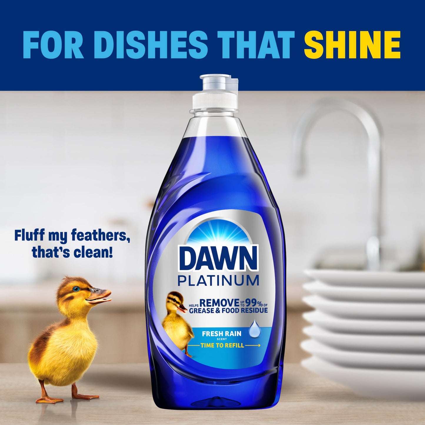 Dawn Platinum Refill Jug Dish Soap, Fresh Rain Scent Liquid Dishwashing Detergent Powerful Dawn Dish Soap for Tough Grease Removal Dishwashing Liquid Value Pack, 51.5 oz (Pack of 2)