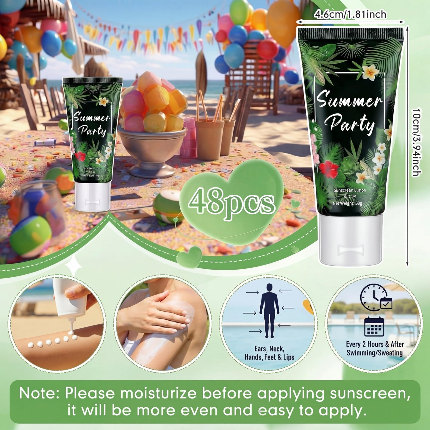 48 Pcs Mini Sunscreen Bulk for Summer Party Wedding SPF 30 Water Resistant Sunscreen Lotion Bulk 1oz Travel Size for Thank You Gifts Wedding Party Supplies (Eucalyptus)