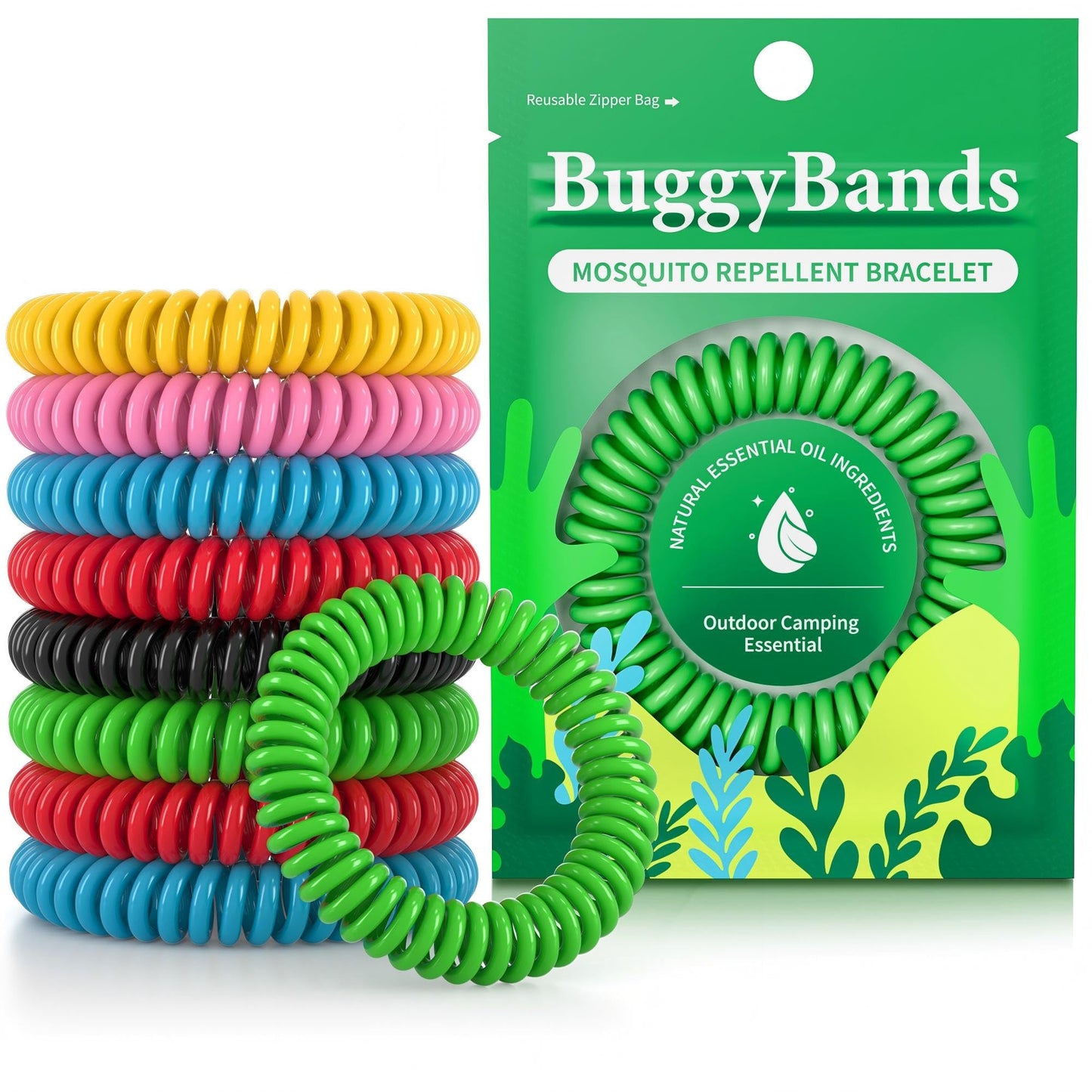 BuggyBands 60 Pack Mosquito Repellent Bracelets, Individually Wrapped Wristbands, DEET Free, Natural and Waterproof Bands, Camping Travel Essentials (60 Count (Pack of 1))