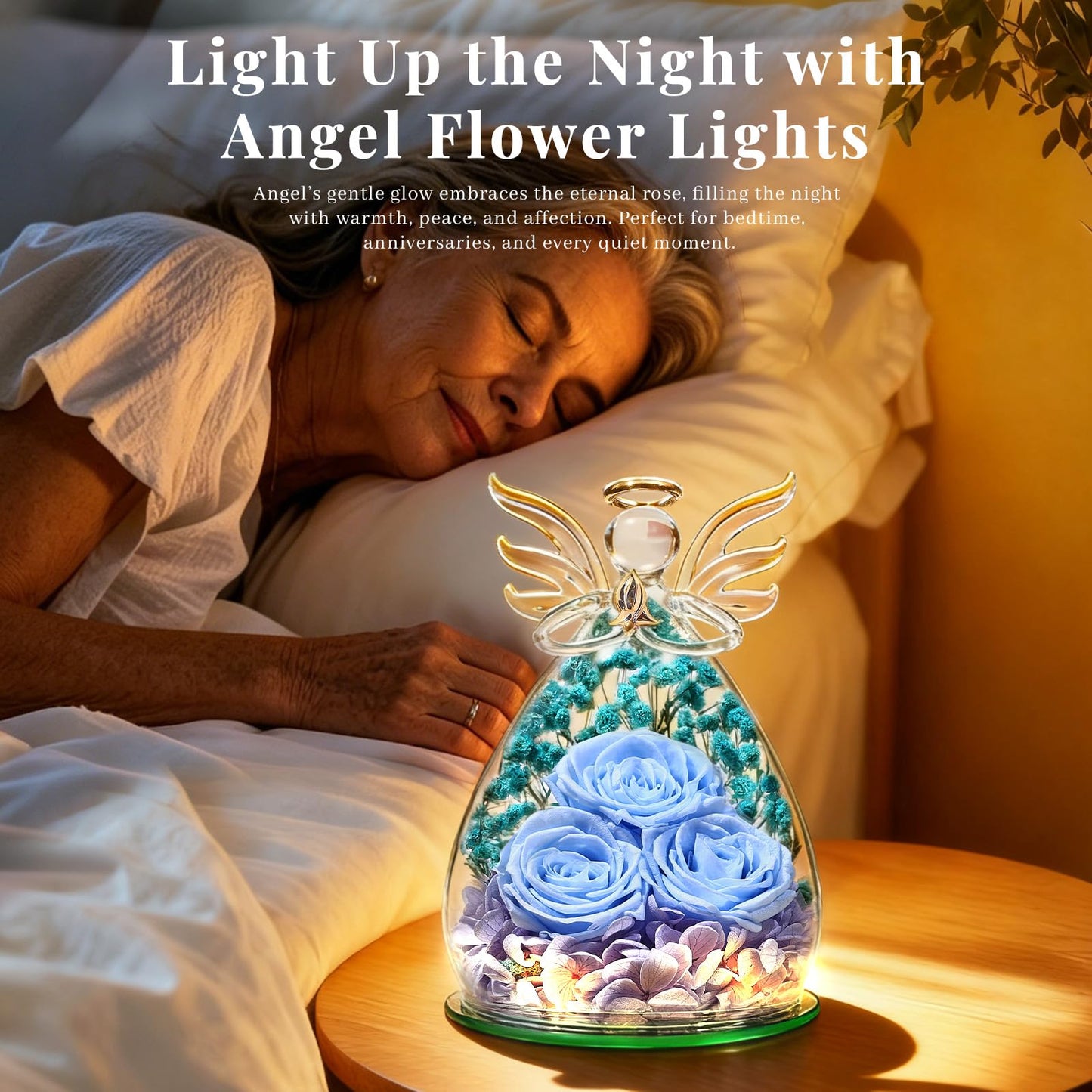 Beferr Mothers Day Mom Birthday Gifts for Women, Fresh Flowers for Delivery Forever Preserved Rose in Glass Angel Figurine, Anniversary Christian Real Rose for Grandma Nana Wife Mum from Daughter Son