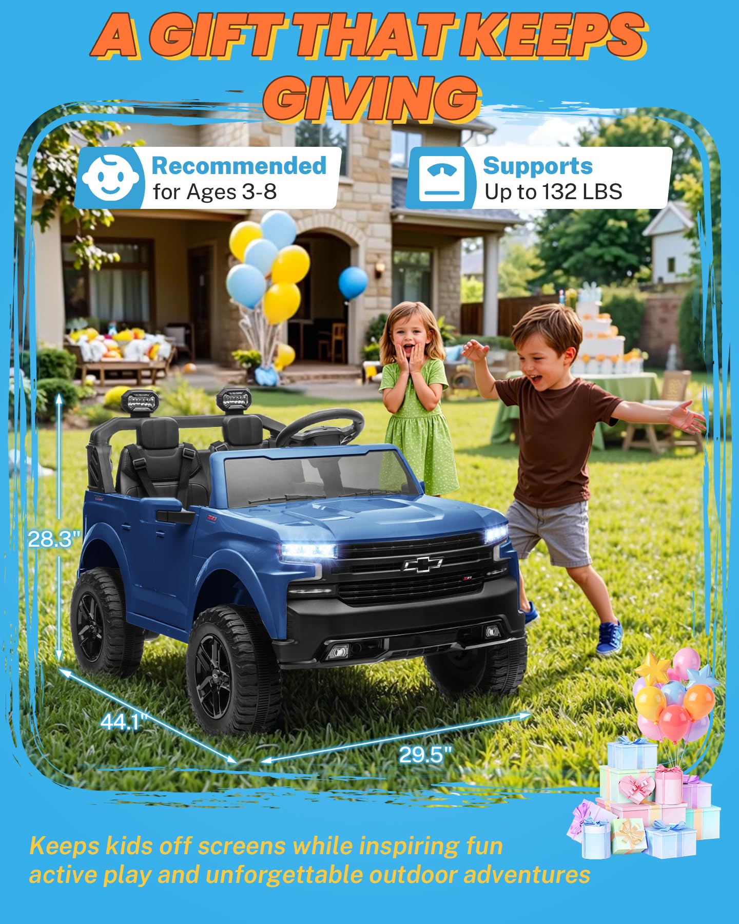 ENYOPRO 24V Ride on Toys, Licensed Chevrolet Silverado LT Trail Boss 2 Seater Ride on Car for Kids, Toddler Electric Car w/Remote Control, Safety Belt, Truck Bed Storage, LED Lights, Bluetooth, Black