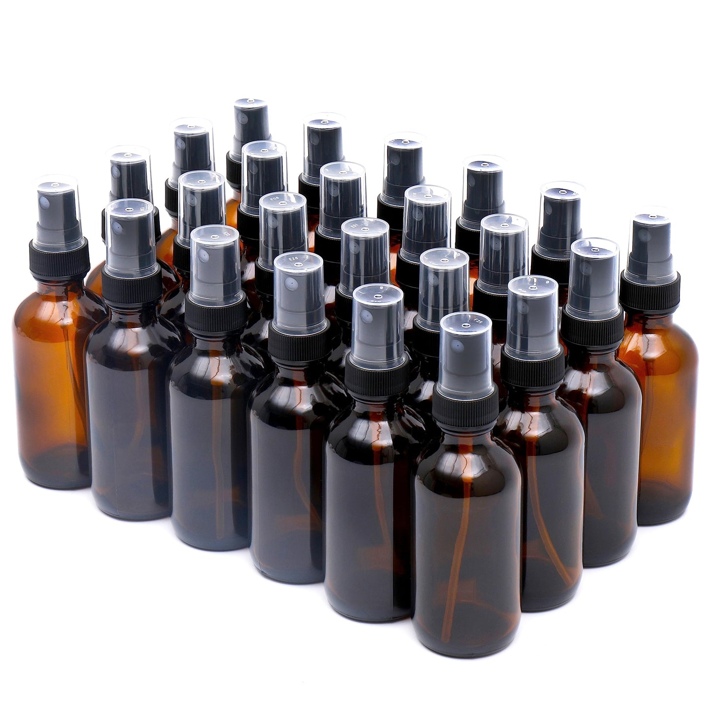 NOOEEISS Amber Glass Small Spray Bottle 2 oz 24 Packs,Fine Mist Sprayer Small Clear Bottles,Refillable Containers mini spray bottles for Cleaning Solutions and Skin Care (Amber 24pcs)