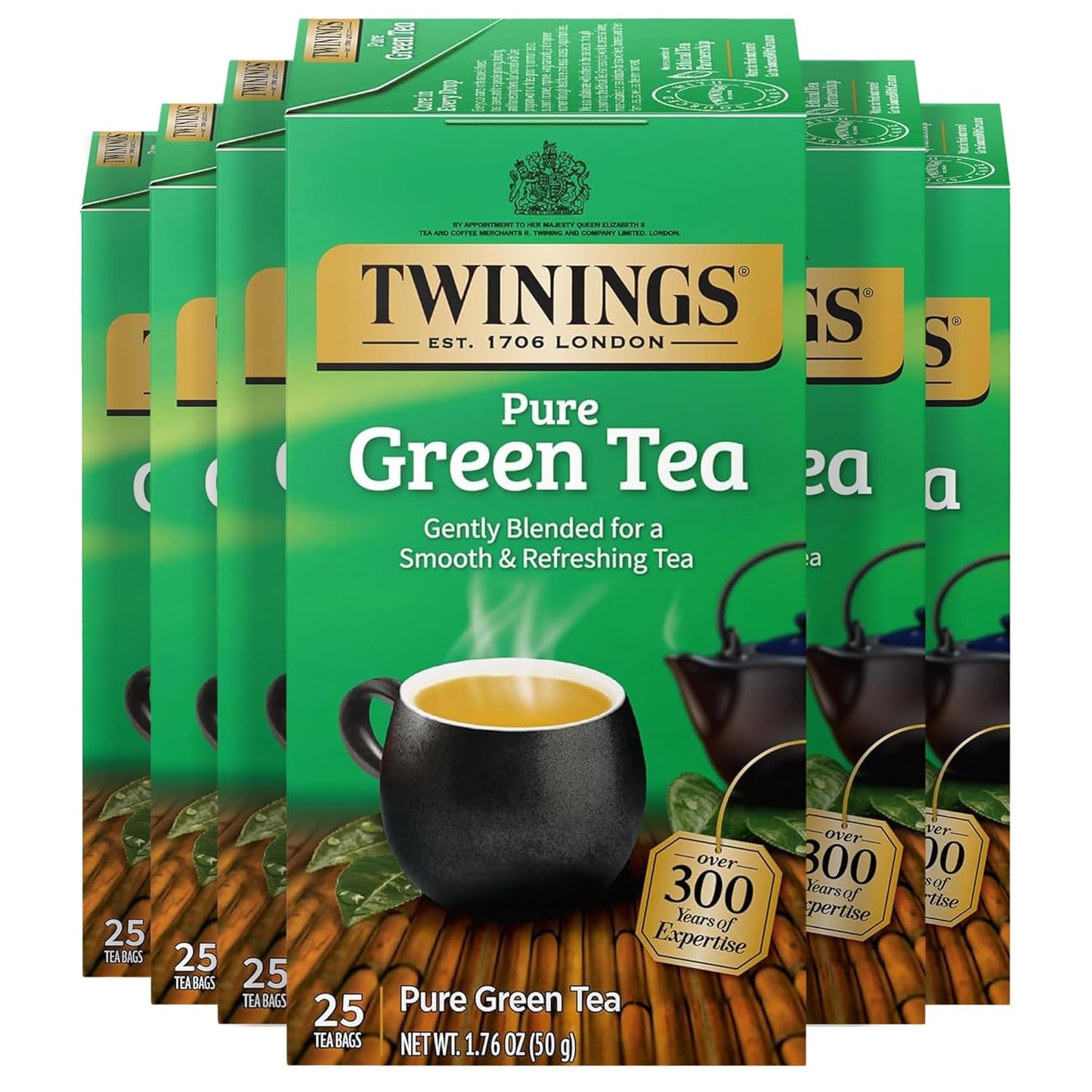 Twinings Pure Green Tea Individually Wrapped Bags, 100 Count (Pack of 1), Smooth & Refreshing, Caffeinated, Enjoy Hot or Iced, 100 Teabags