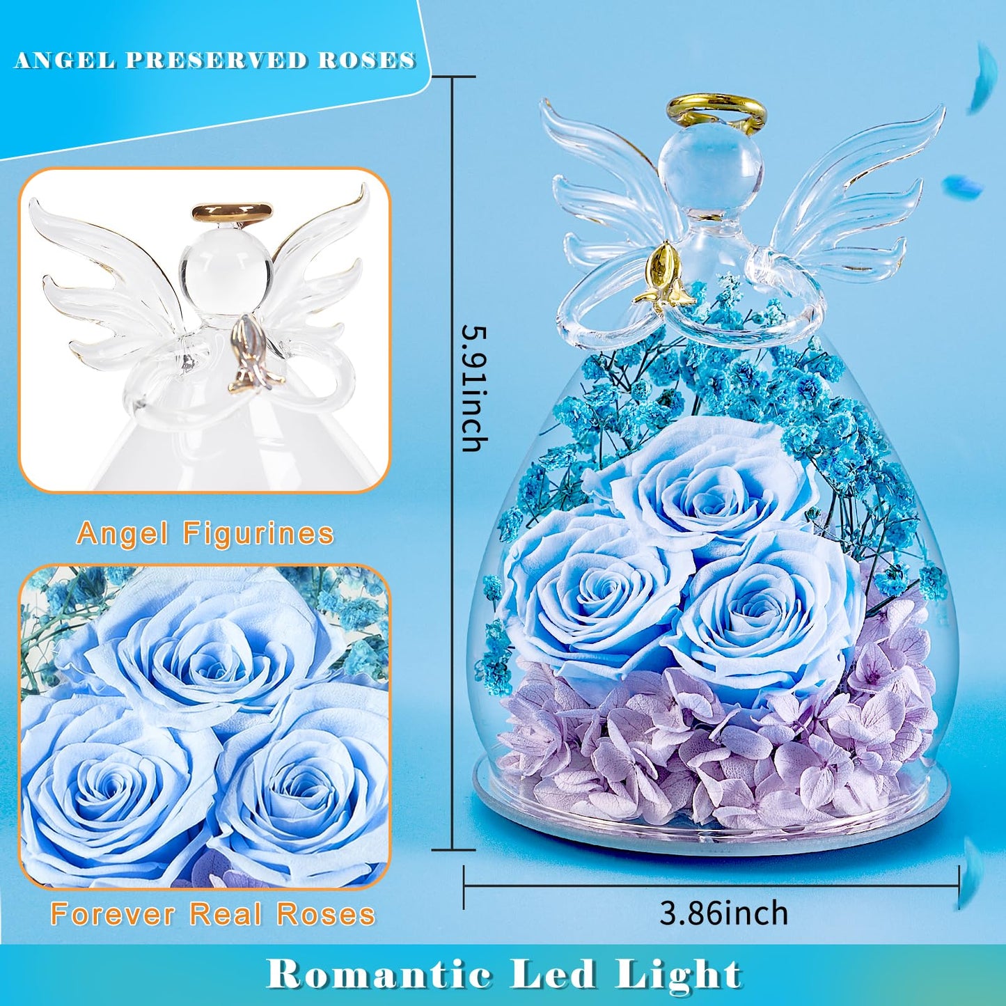 Beferr Mothers Day Mom Birthday Gifts for Women, Fresh Flowers for Delivery Forever Preserved Rose in Glass Angel Figurine, Anniversary Christian Real Rose for Grandma Nana Wife Mum from Daughter Son